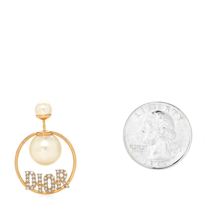 Christian Dior Pearl Crystal Logo Tribales Earring Gold 2 of 4