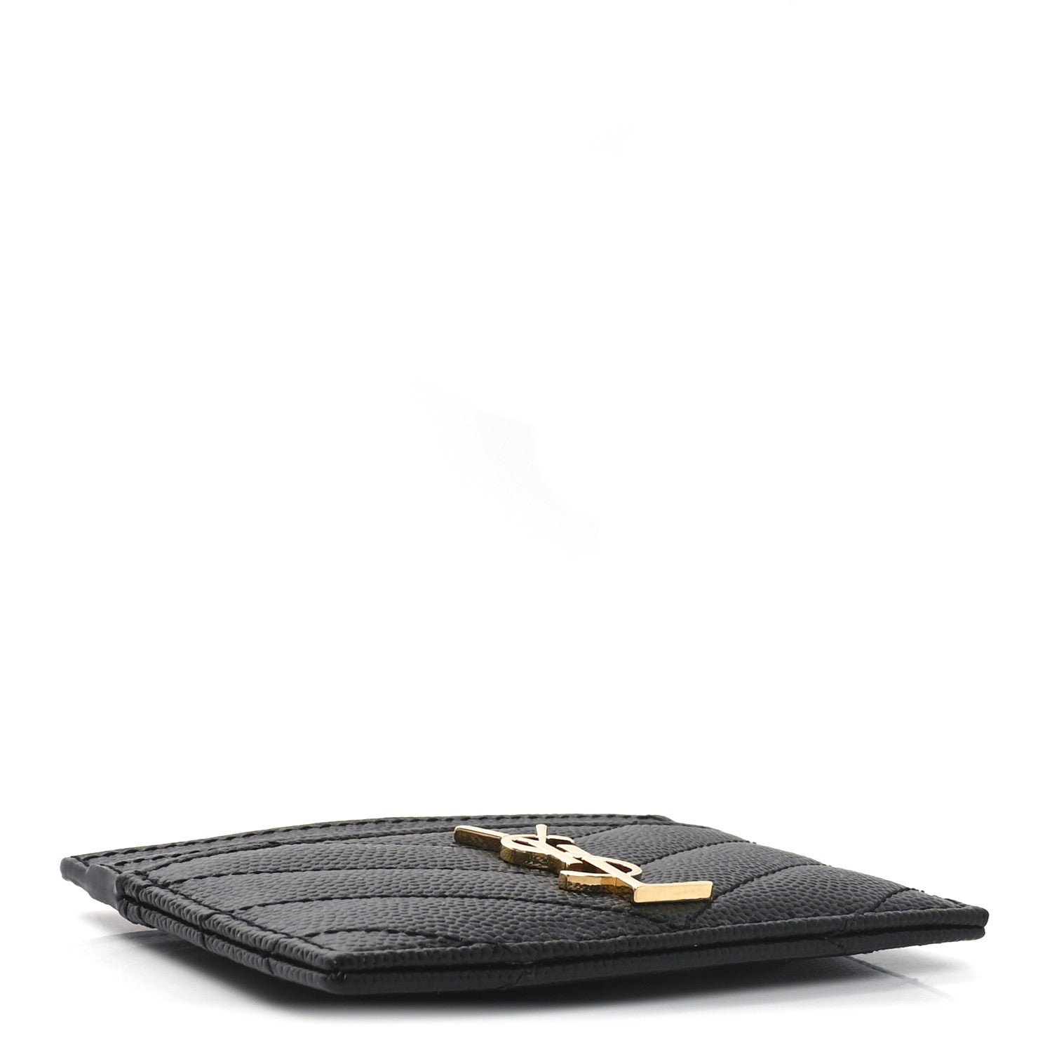 Saint Laurent Grain De Poudre Matelasse Chevron Monogram Credit Card Case Black 4 of 6