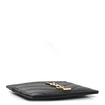 Saint Laurent Grain De Poudre Matelasse Chevron Monogram Credit Card Case Black 4 of 6