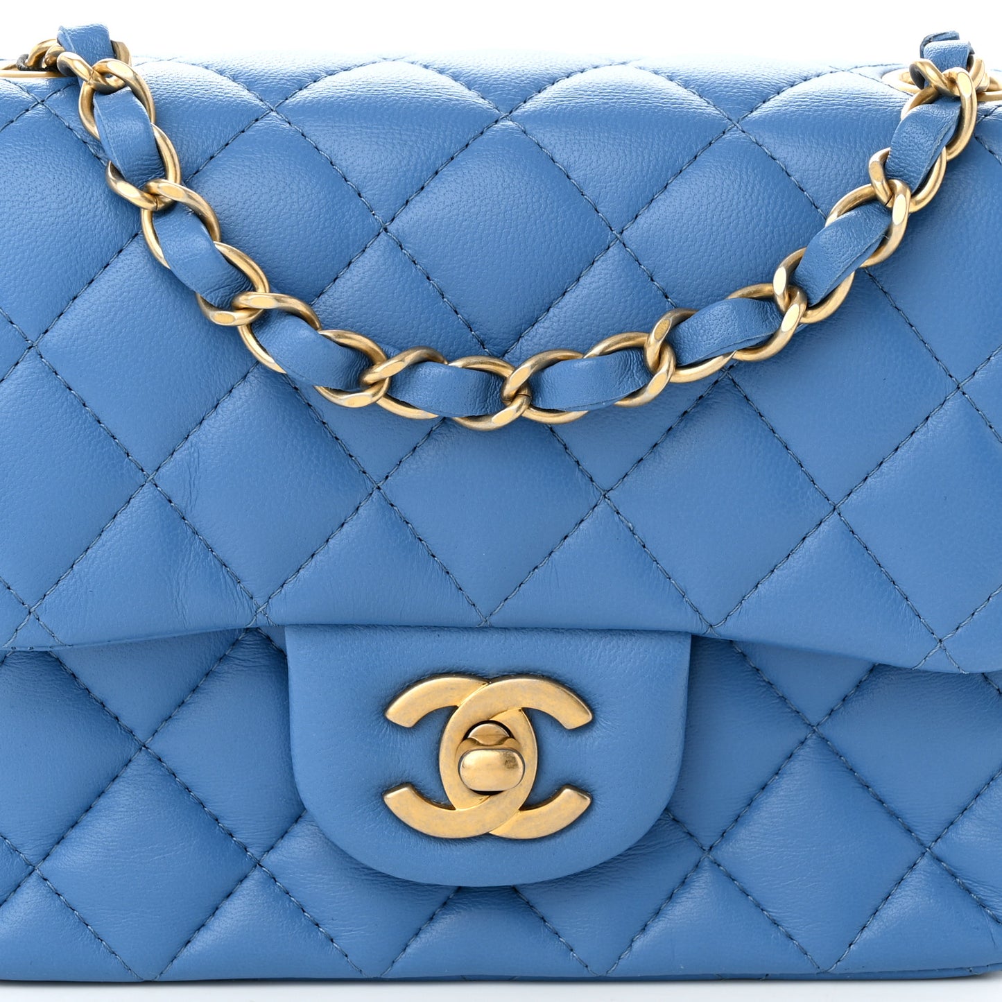 Lambskin Quilted Mini Square Flap Blue