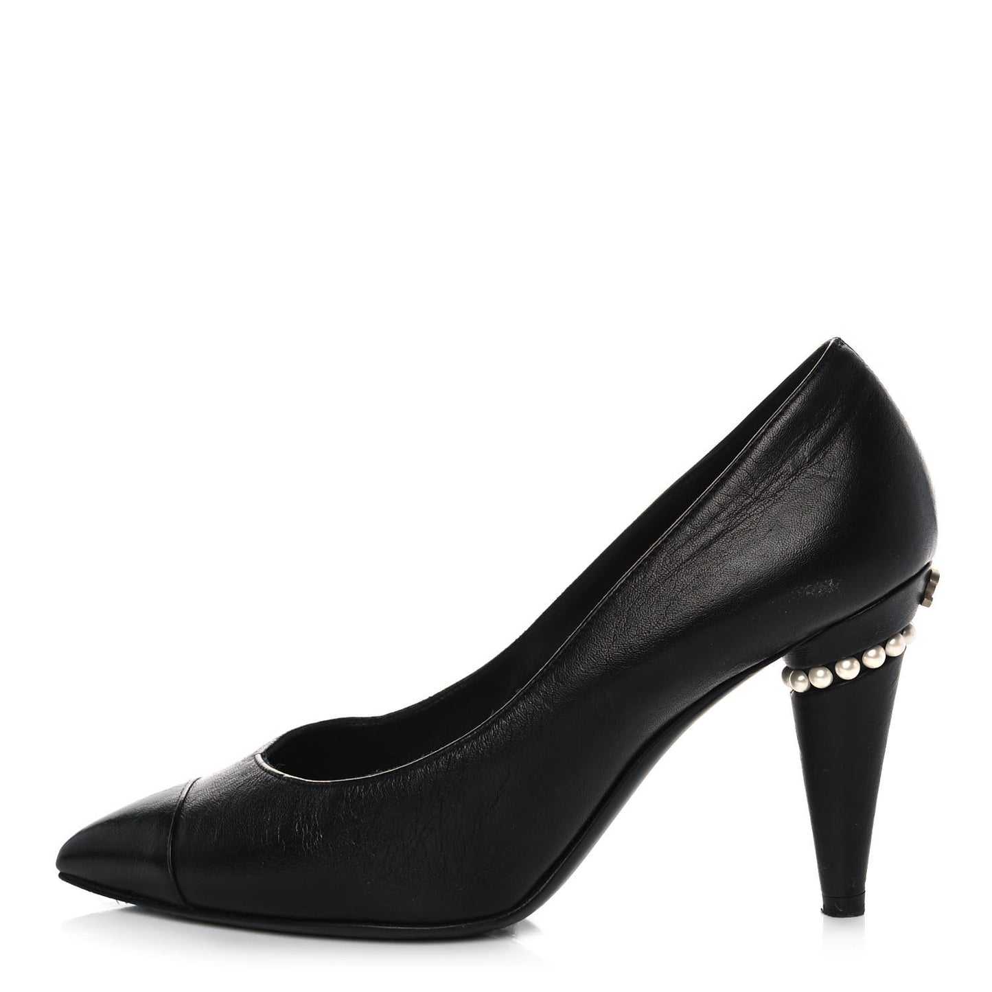 Lambskin Cap Toe Pearl Pumps 35 Black