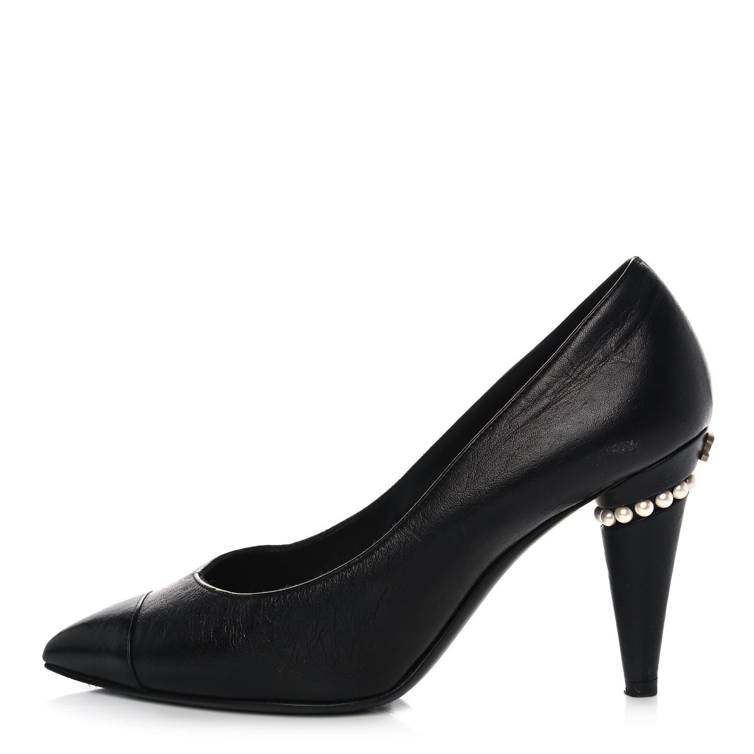 Chanel Lambskin Cap Toe Pearl Pumps 35 Black 1 of 11
