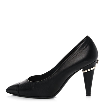 Chanel Lambskin Cap Toe Pearl Pumps 35 Black 1 of 11