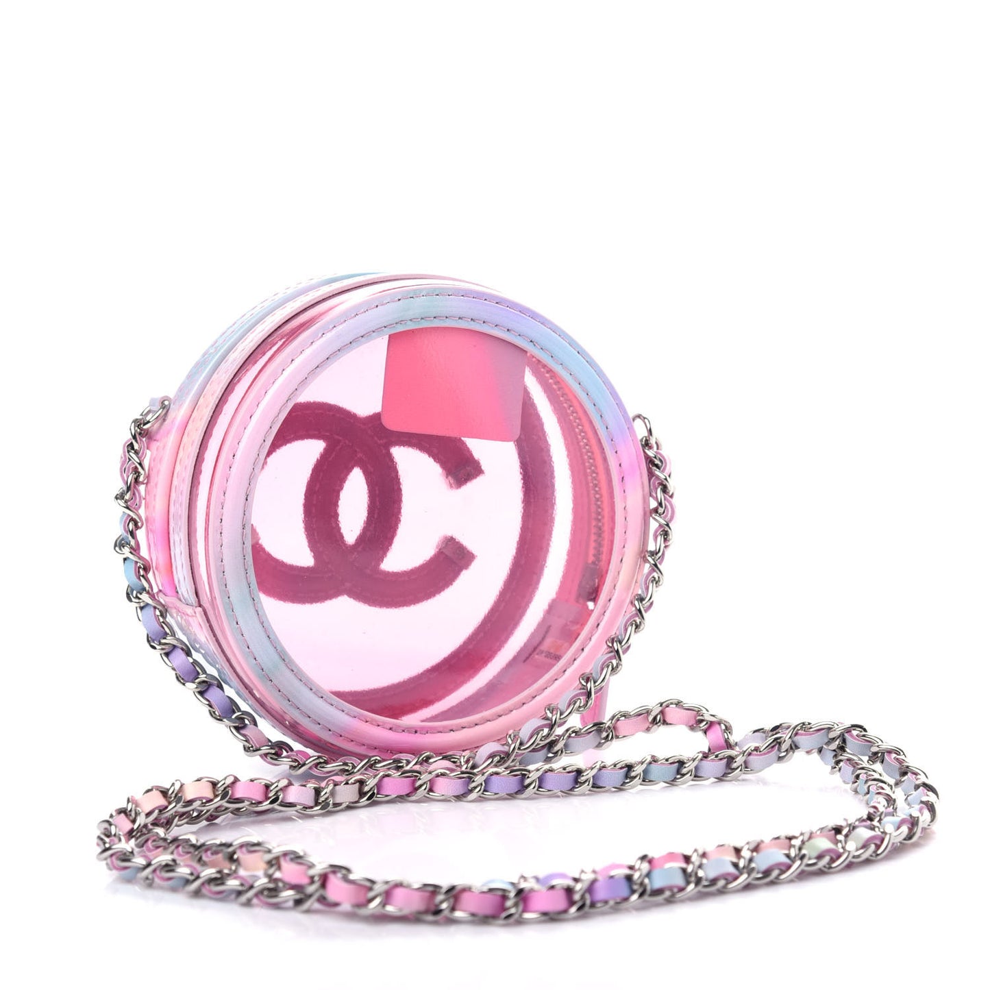 PVC Lambskin Filigree Round Clutch With Chain Pink