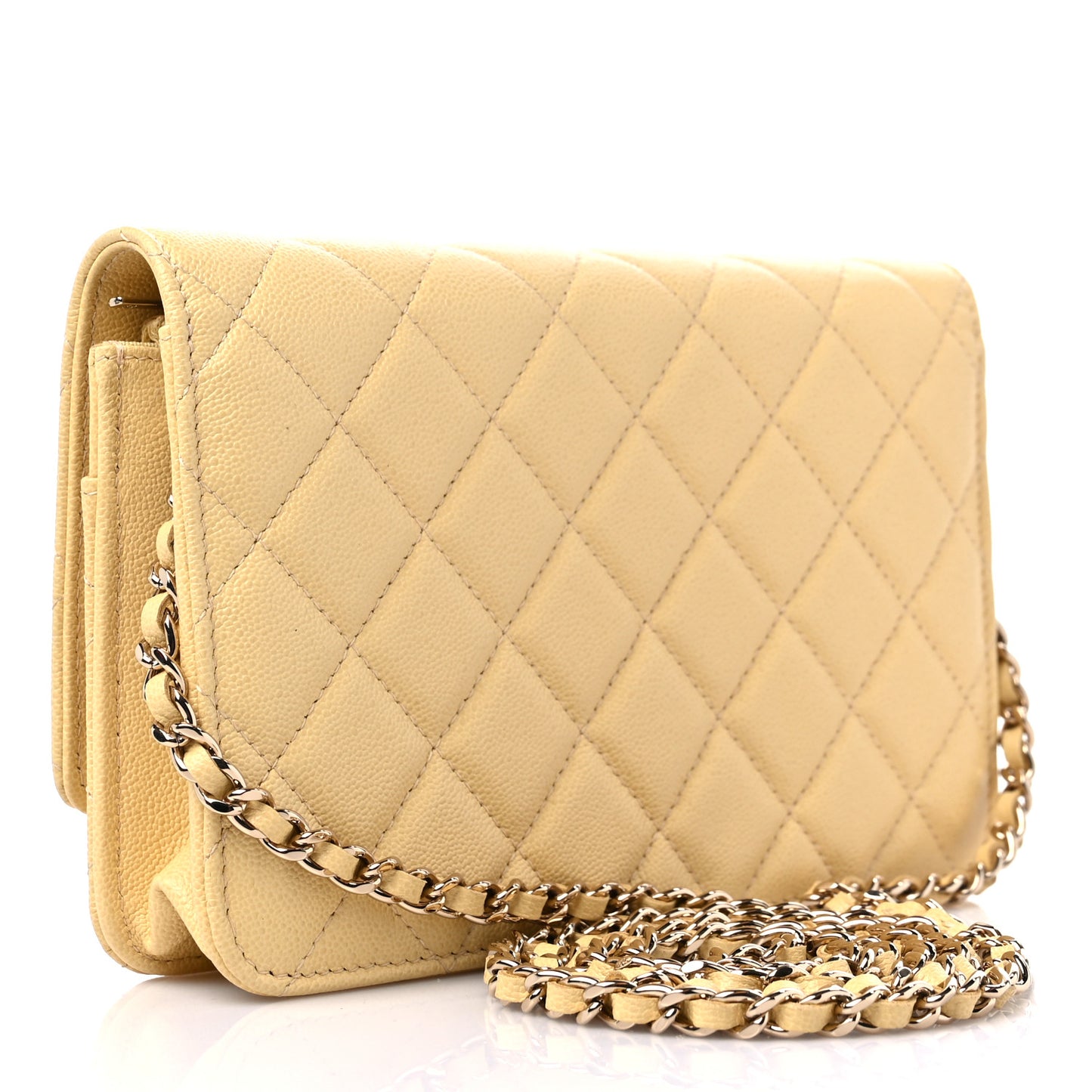 Caviar Quilted Studded CC Wallet on Chain WOC Yellow
