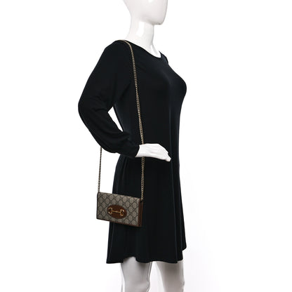 Gucci GG Supreme Monogram Azalea Calfskin Horsebit 1955 Wallet On Chain Beige Ebony Brown Sugar 2 of 10