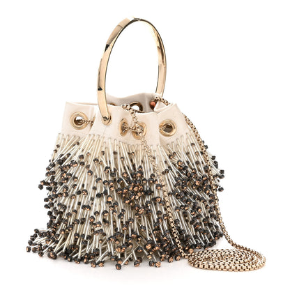 Jimmy Choo Satin Beaded Crystal Embellished Mini Bon Bon Bag White Multicolor 3 of 12