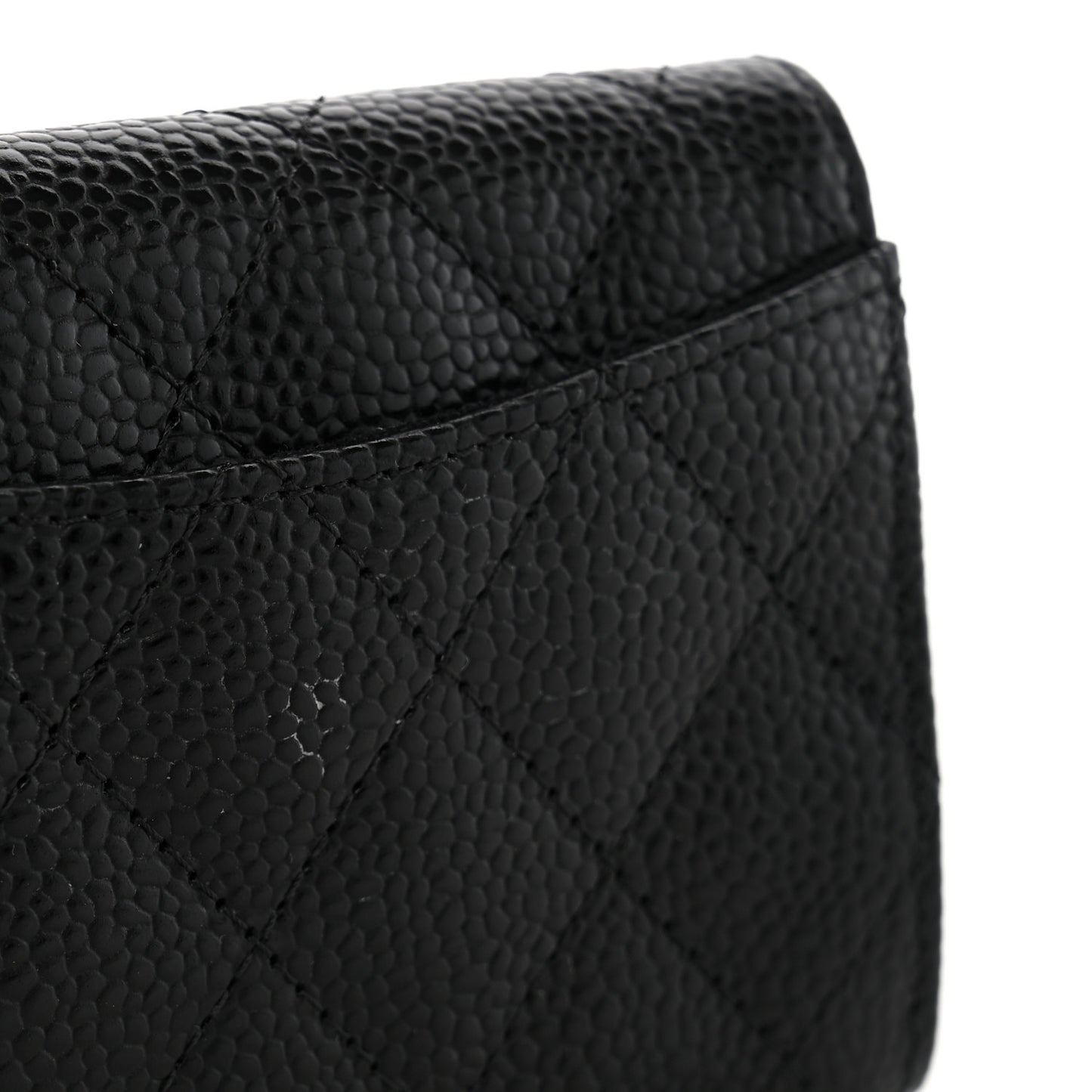 Caviar Quilted Flap Card Holder Black