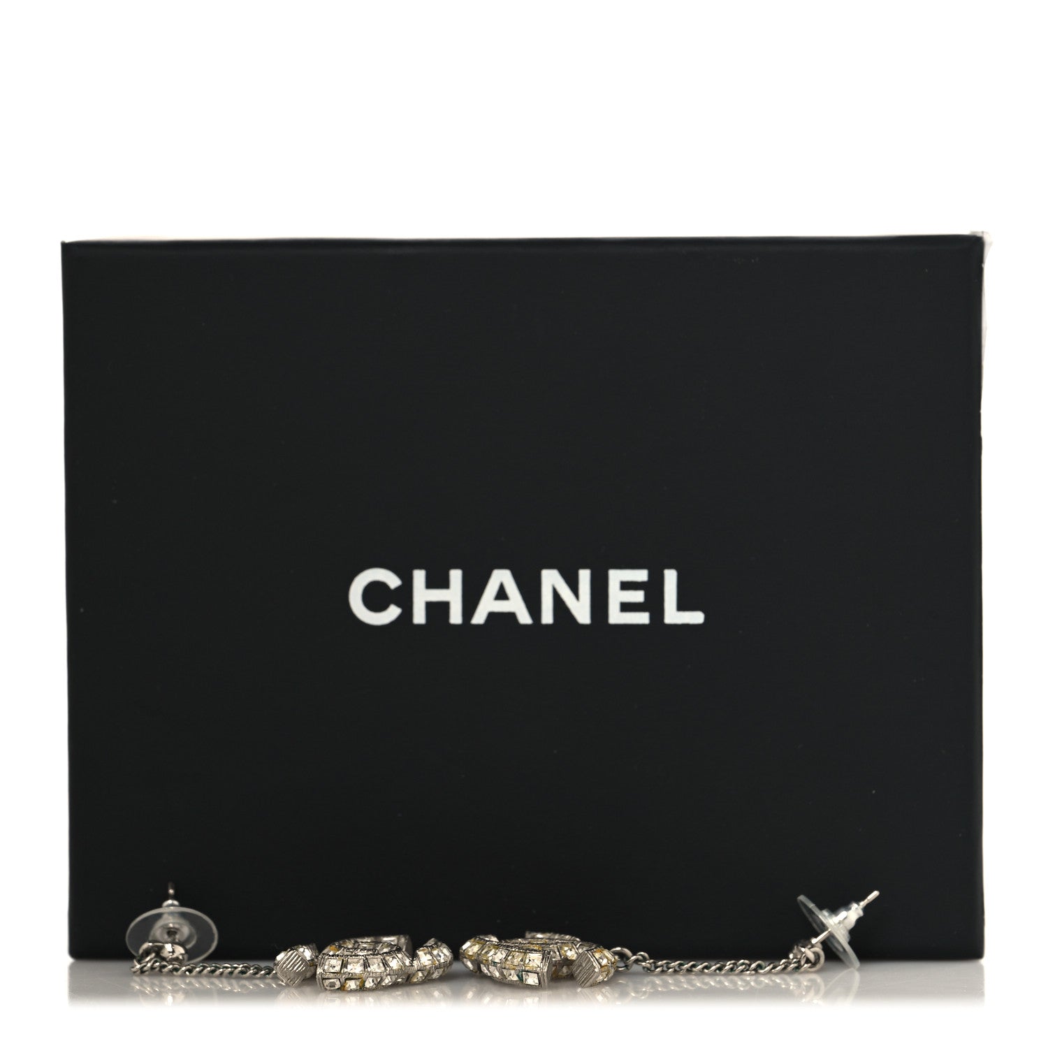 Chanel Baguette Crystal CC Drop Earrings Silver 5 of 5