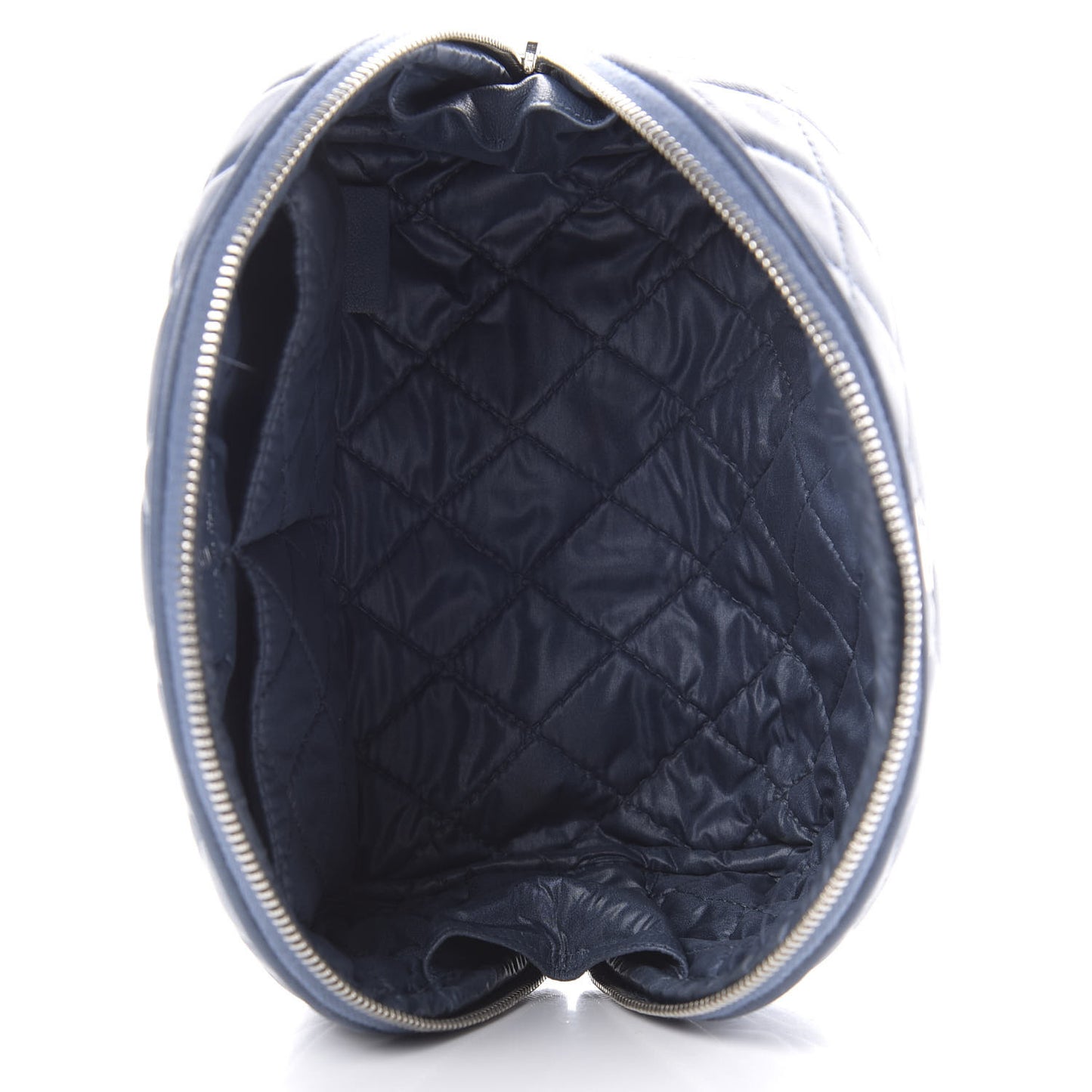 Lambskin Quilted Small Curvy Pouch Cosmetic Case Navy