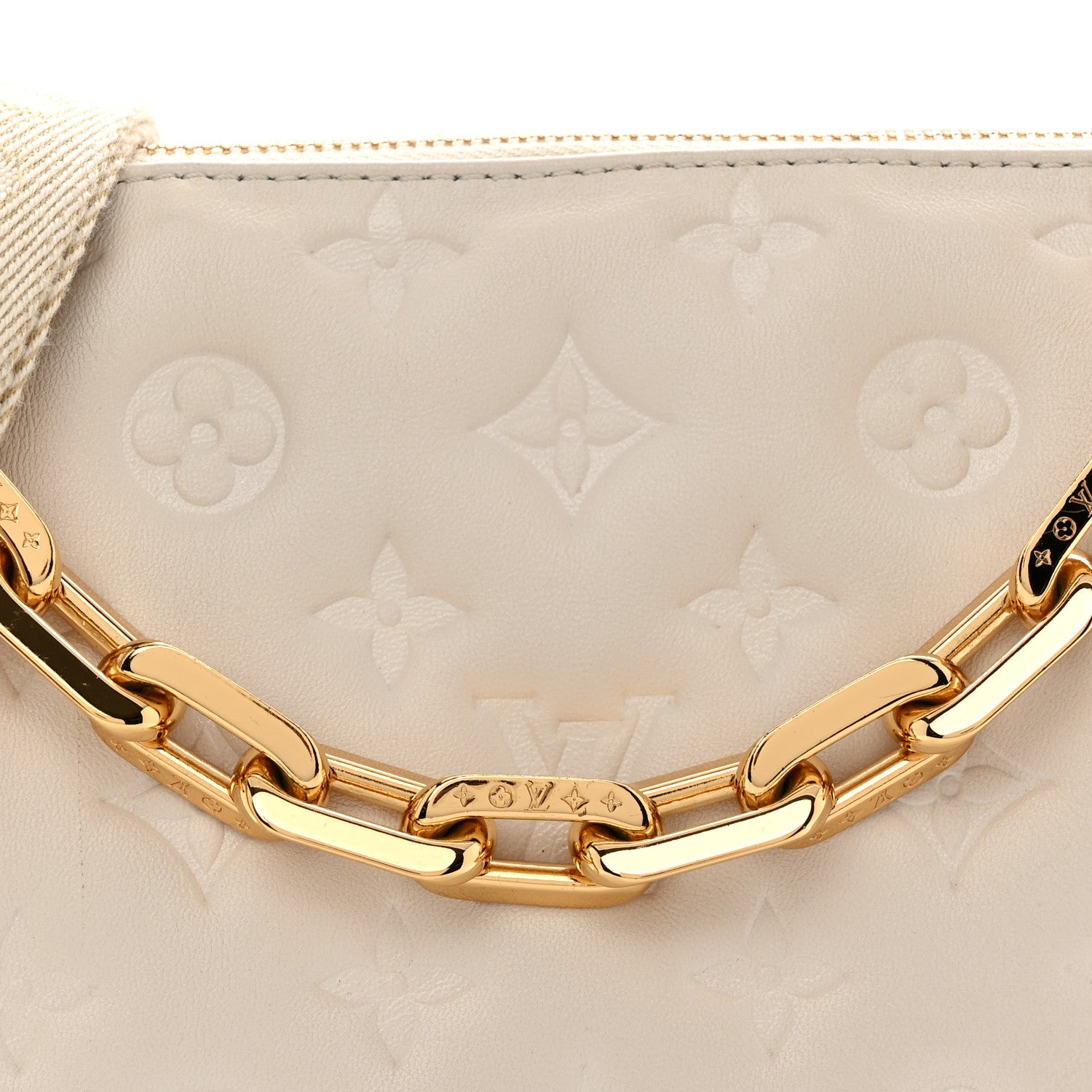 Louis Vuitton Lambskin Embossed Monogram Coussin PM Beige Cream 7 of 10