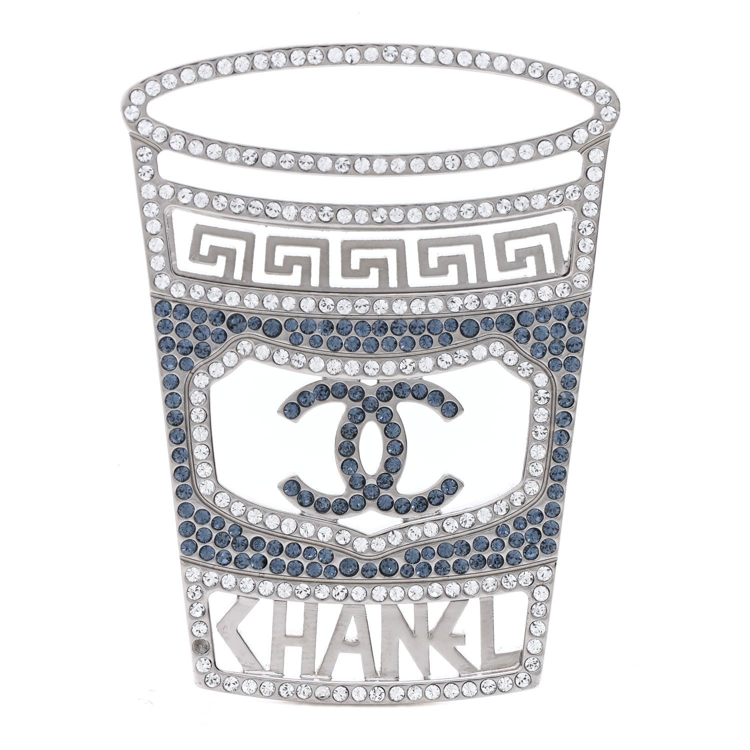 Chanel Crystal CC Greek Cup Brooch Silver Blue 1 of 5