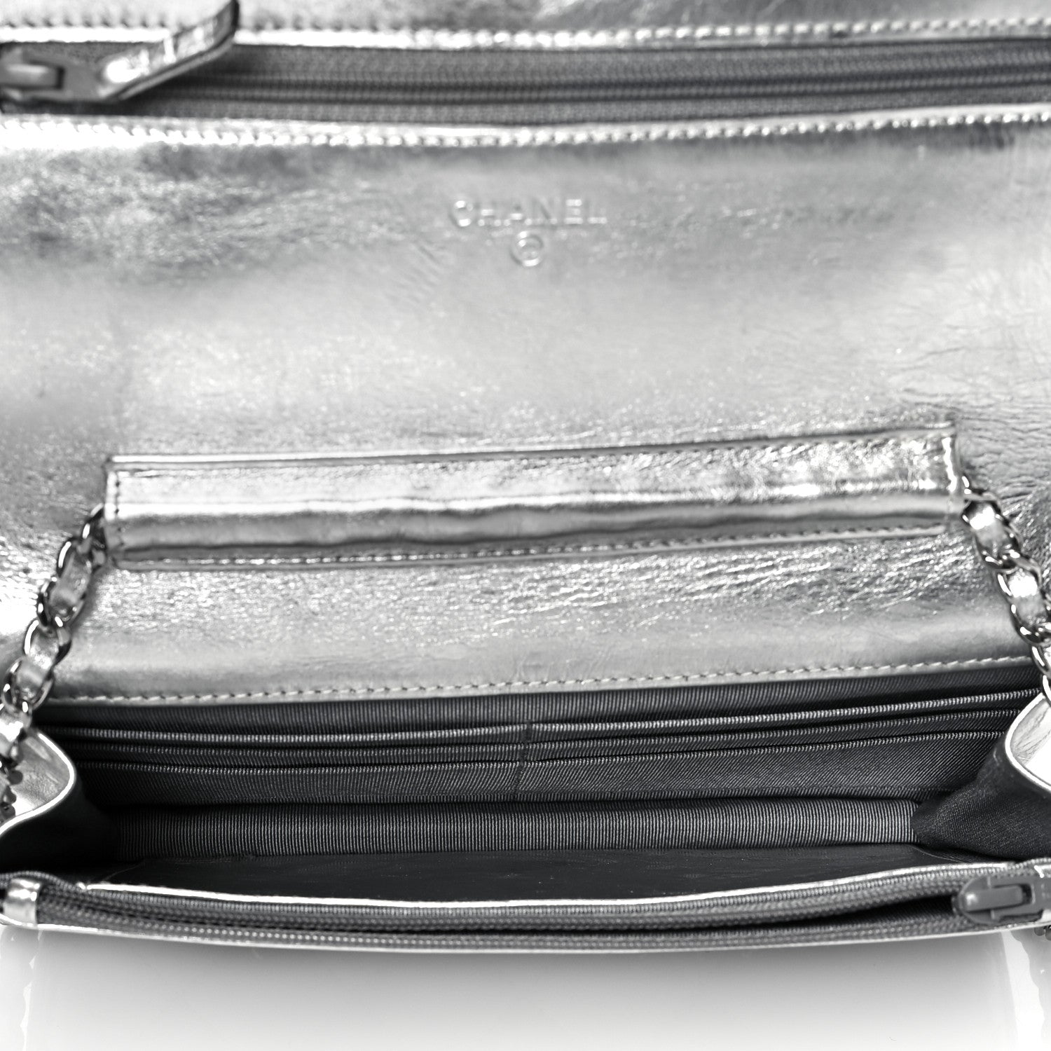 Chanel Metallic Aged Calfskin Quilted Reissue Wallet On Chain WOC Silver 4 of 10