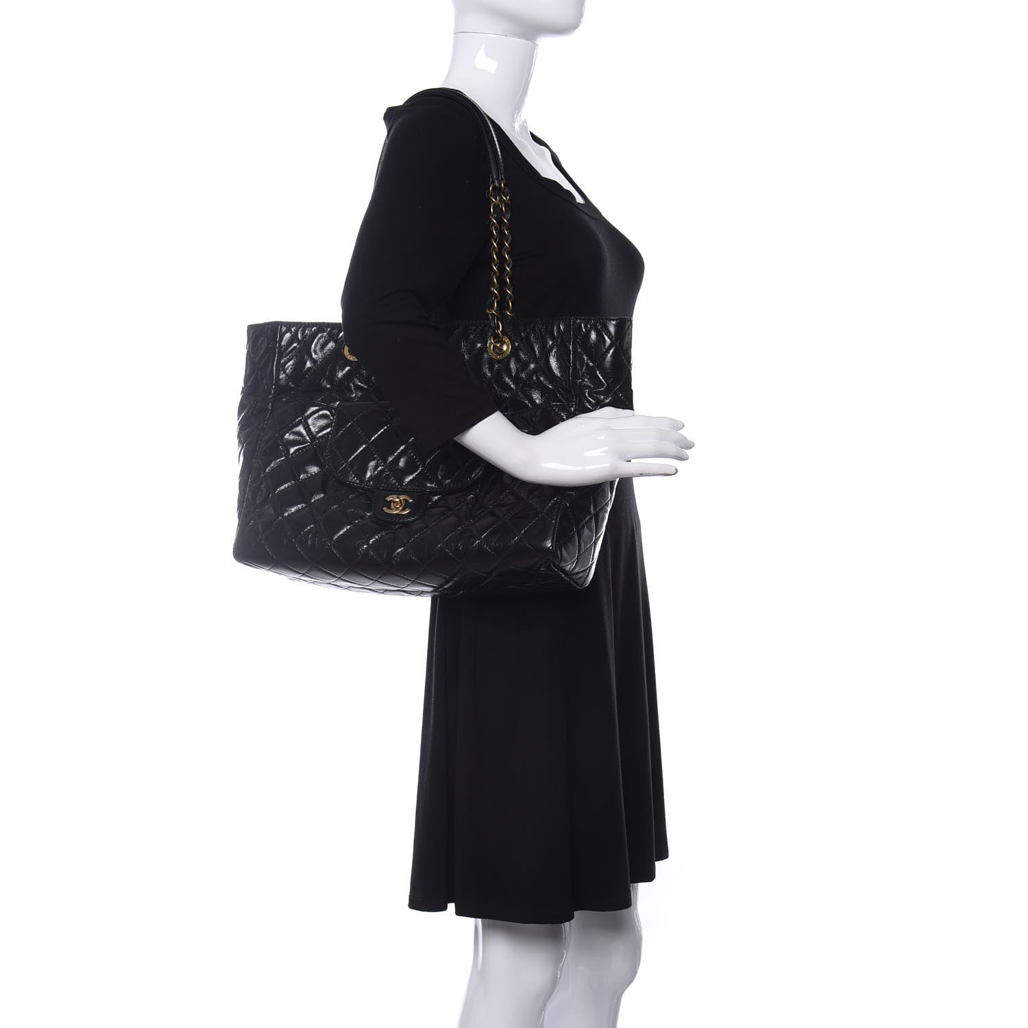 Chanel Glazed Calfskin Quilted Large Front Pocket Tote Black 2 of 10
