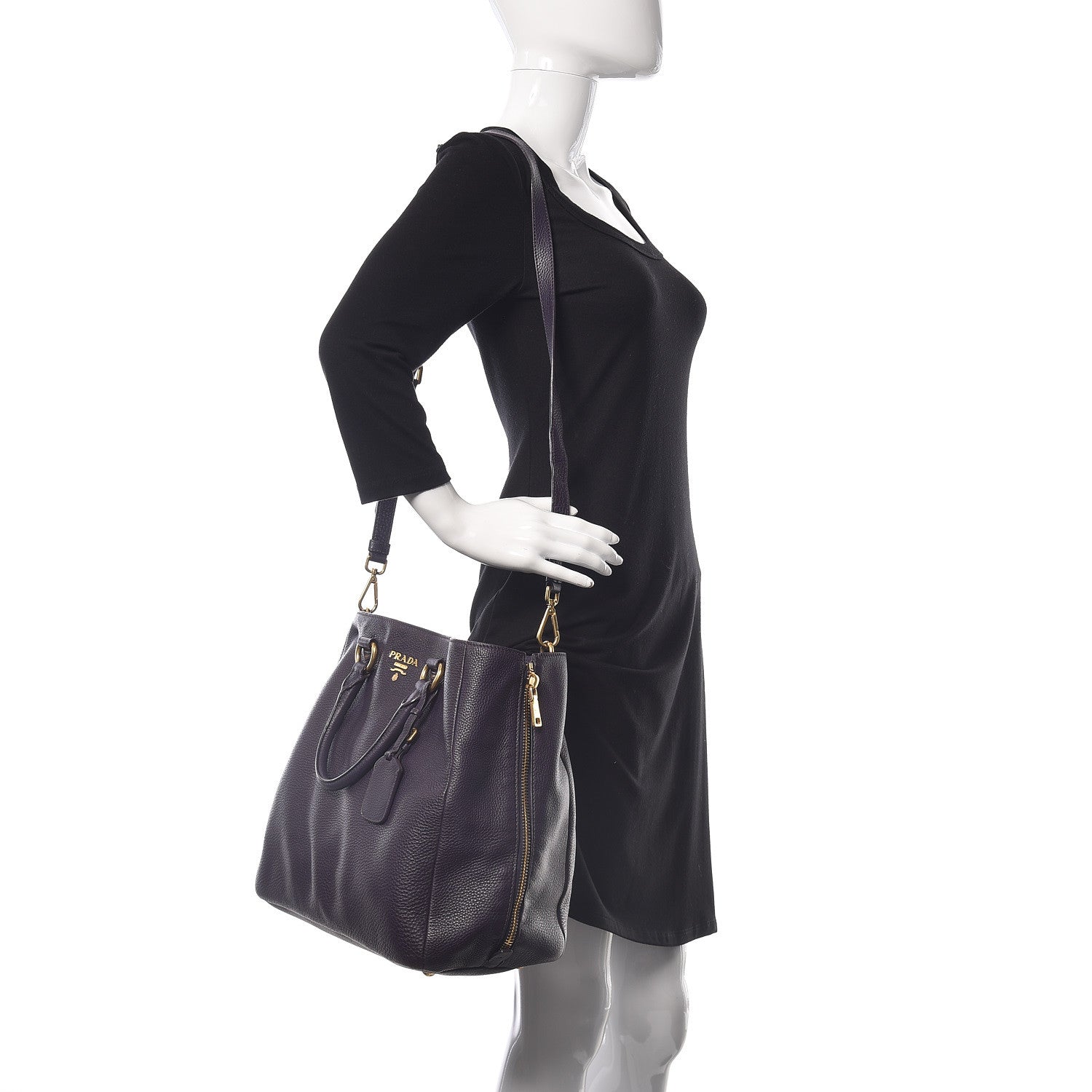 Prada Vitello Daino Side Zip Tote Uva 3 of 10
