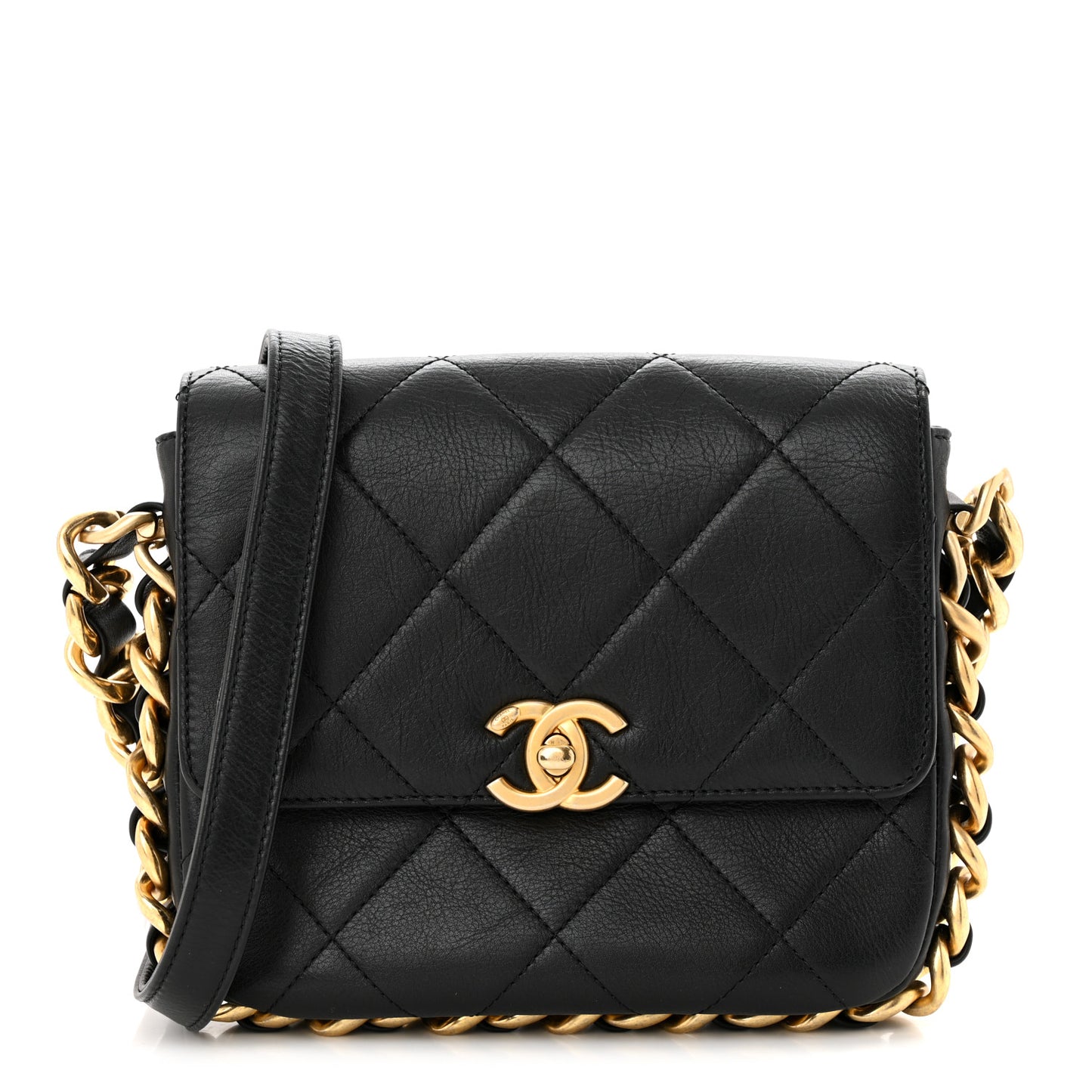 Calfskin Quilted Small Framing Chain Bag Black