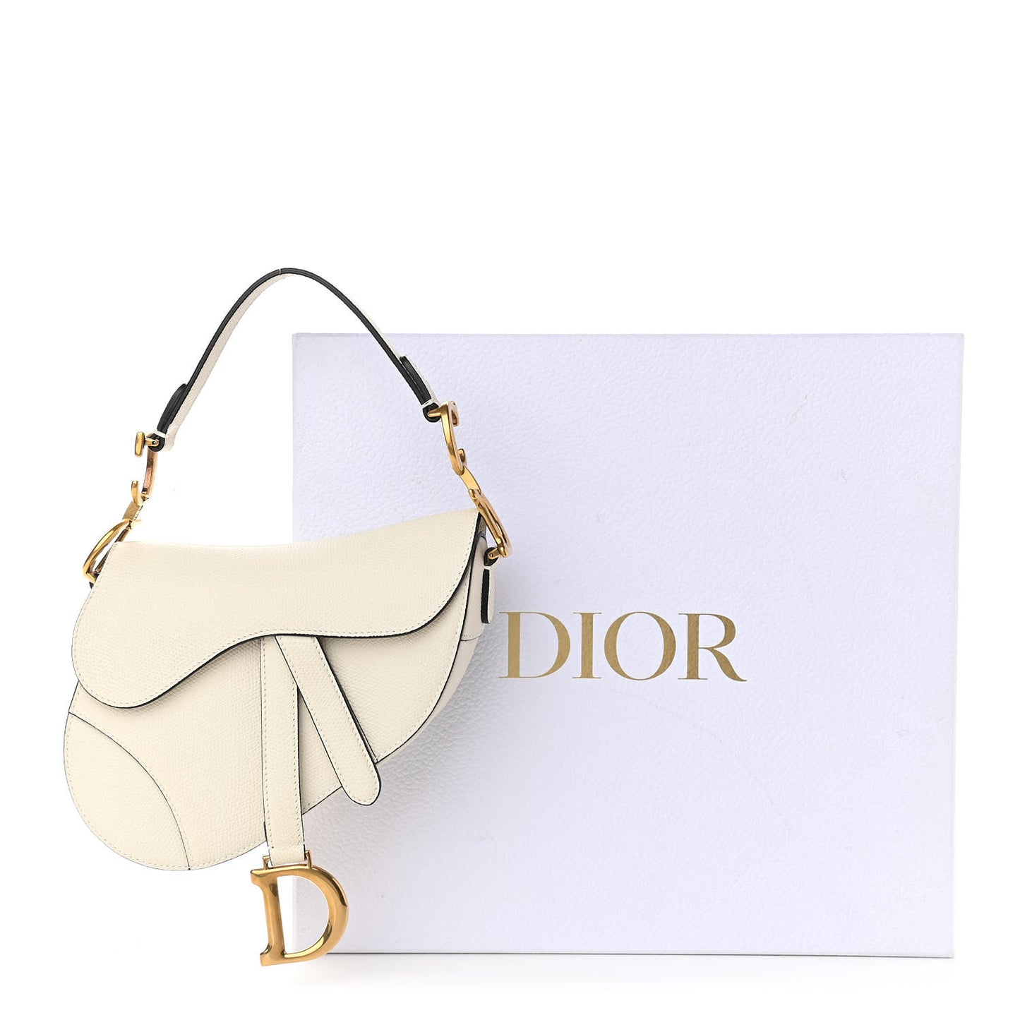 Grained Calfskin Mini Saddle Bag White