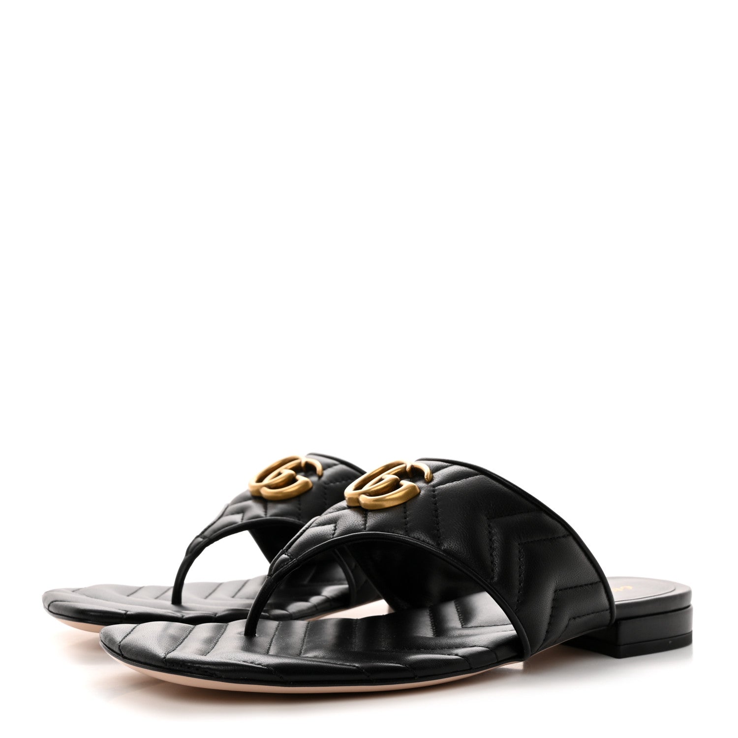 Gucci Nappa Charlotte Double G Marmont Thong Sandals 39 Black 3 of 9