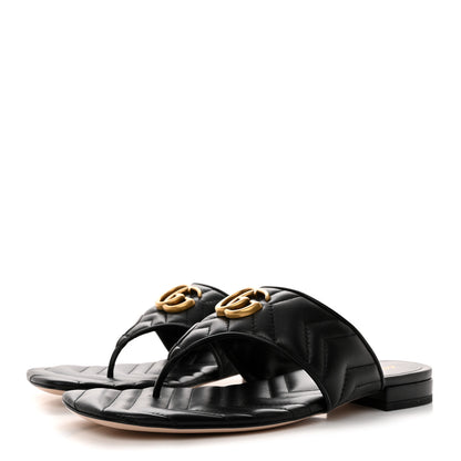 Gucci Nappa Charlotte Double G Marmont Thong Sandals 39 Black 3 of 9