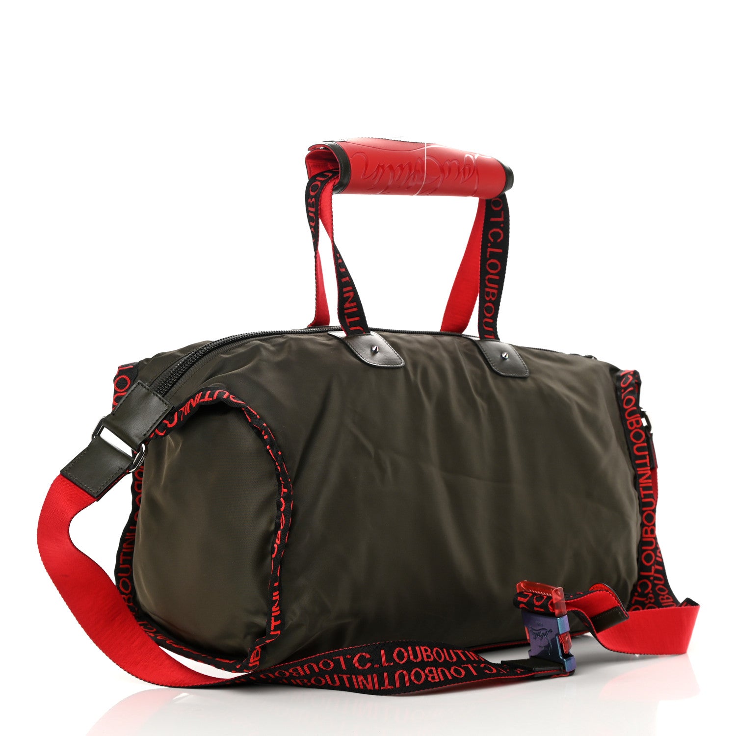 Christian Louboutin Calfskin Nyon Duffle Army Green Red Black 3 of 16