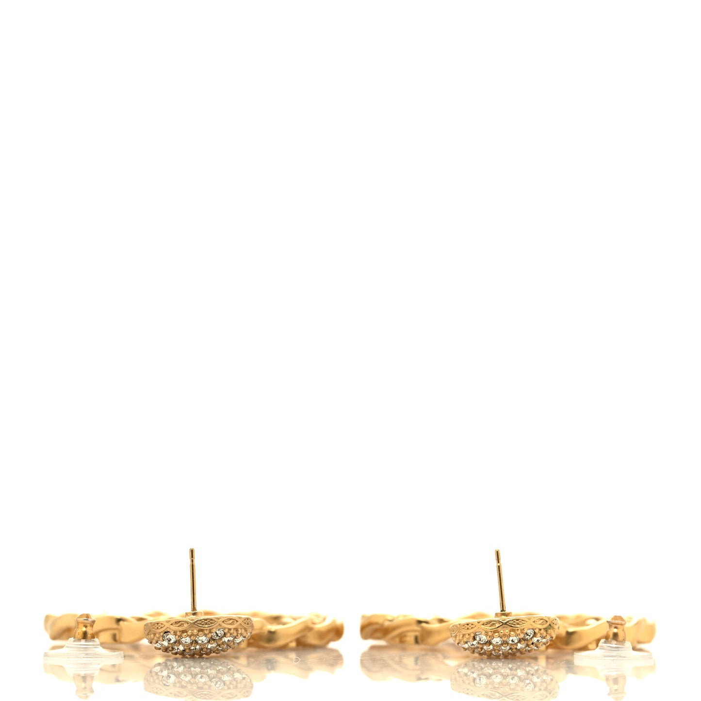 Crystal CC Round Logo Drop Earrings Gold