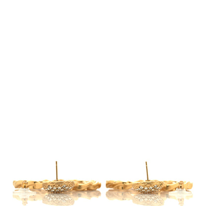 Chanel Crystal CC Round Logo Drop Earrings Gold 3 of 4