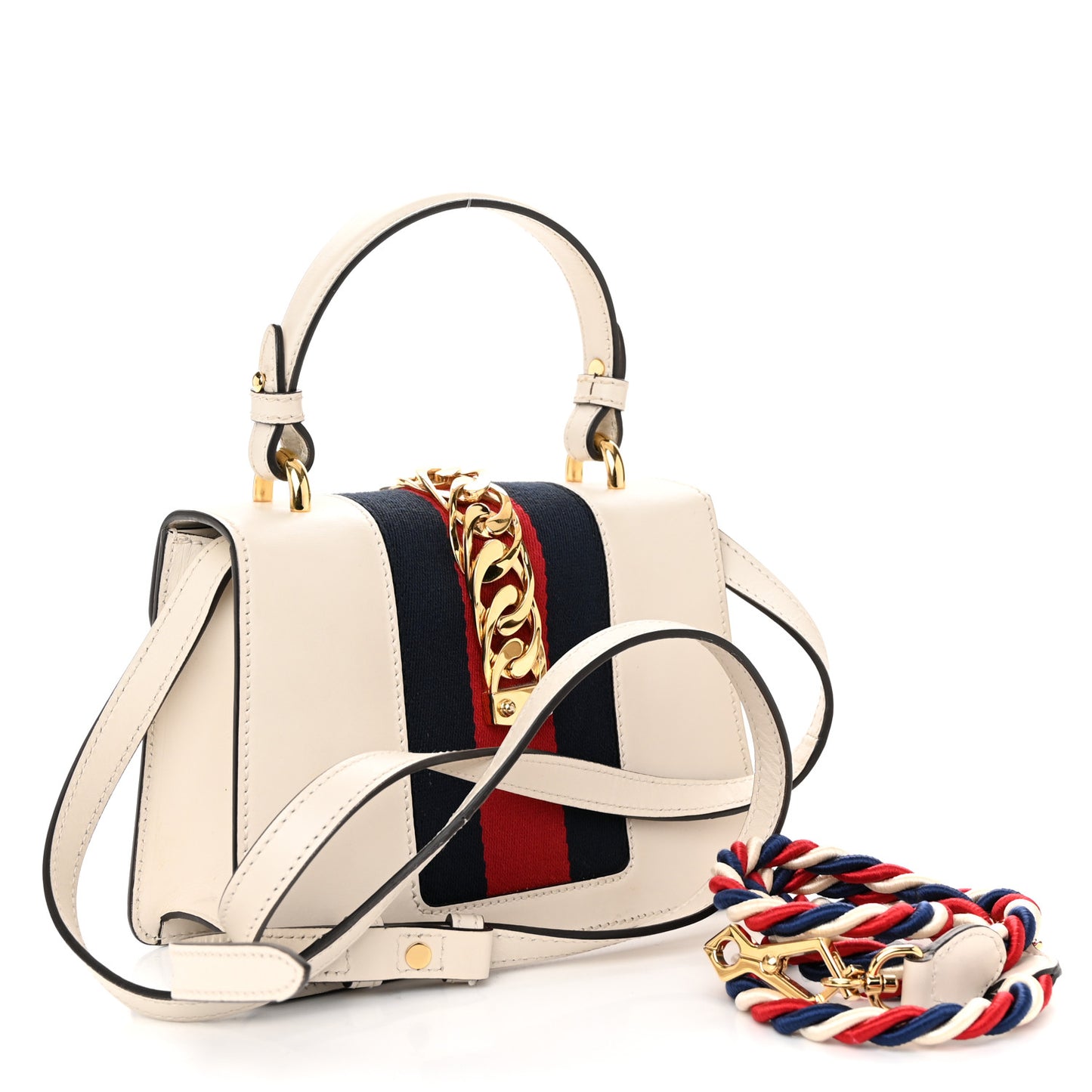 Calfskin Embroidered Mini Sylvie Top Handle Bag White