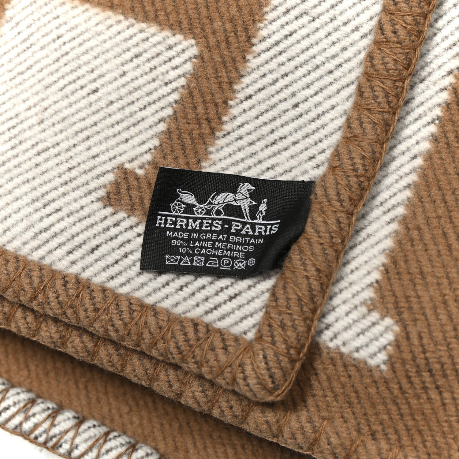 Hermes Wool Cashmere Avalon Blanket Ecru Camel 3 of 3