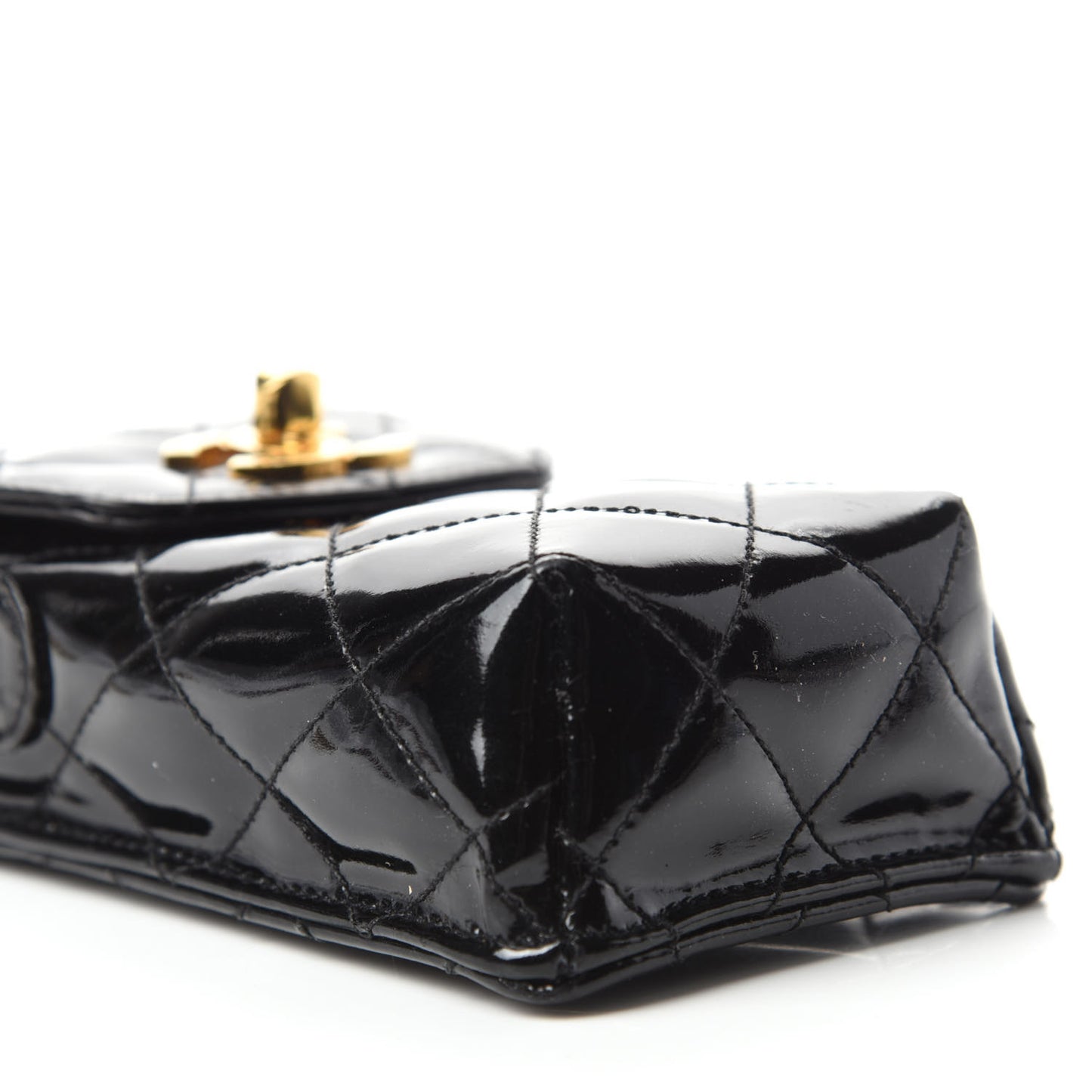 Patent Calfskin Quilted CC Phone Holder Black