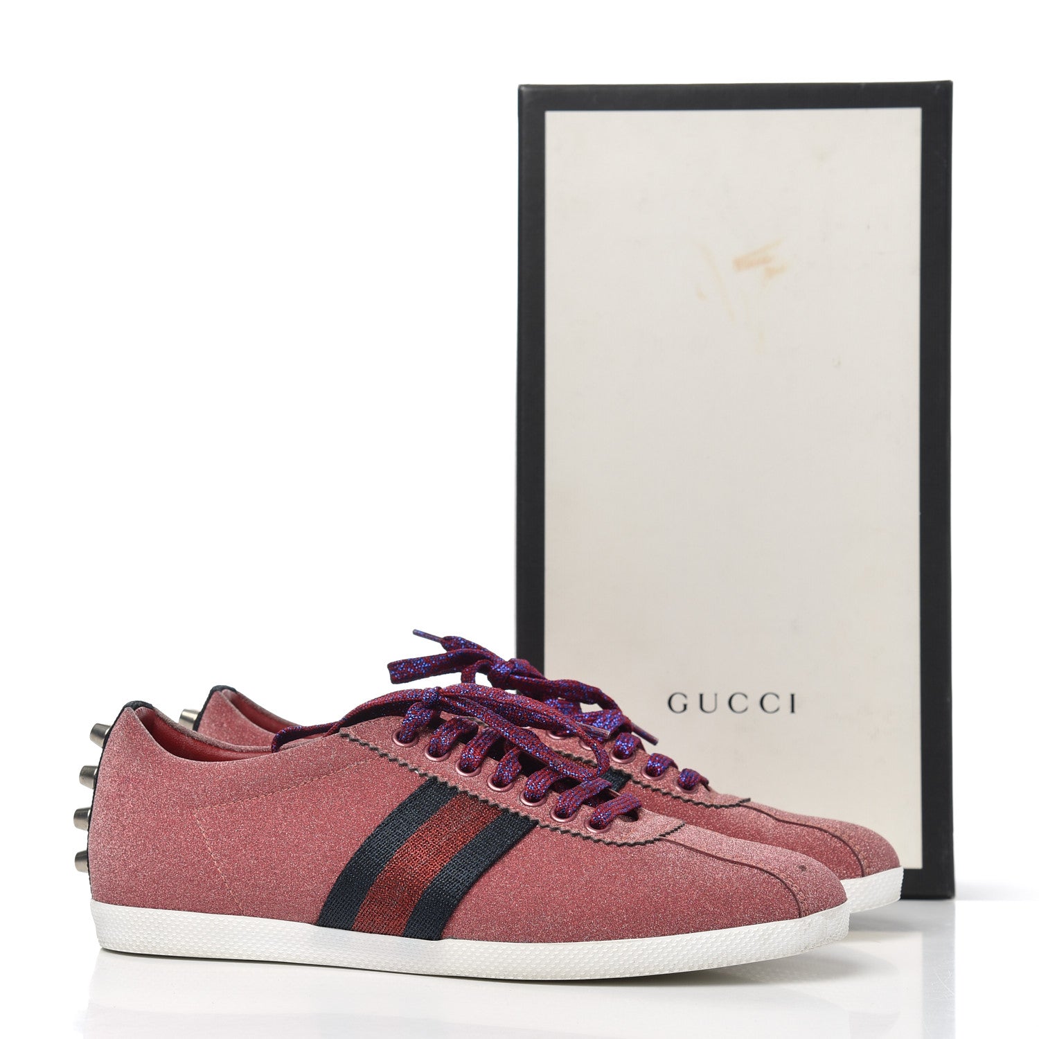Gucci Glitter Fabric Studded Web Womens Sneakers 38 Rosso 15 of 15