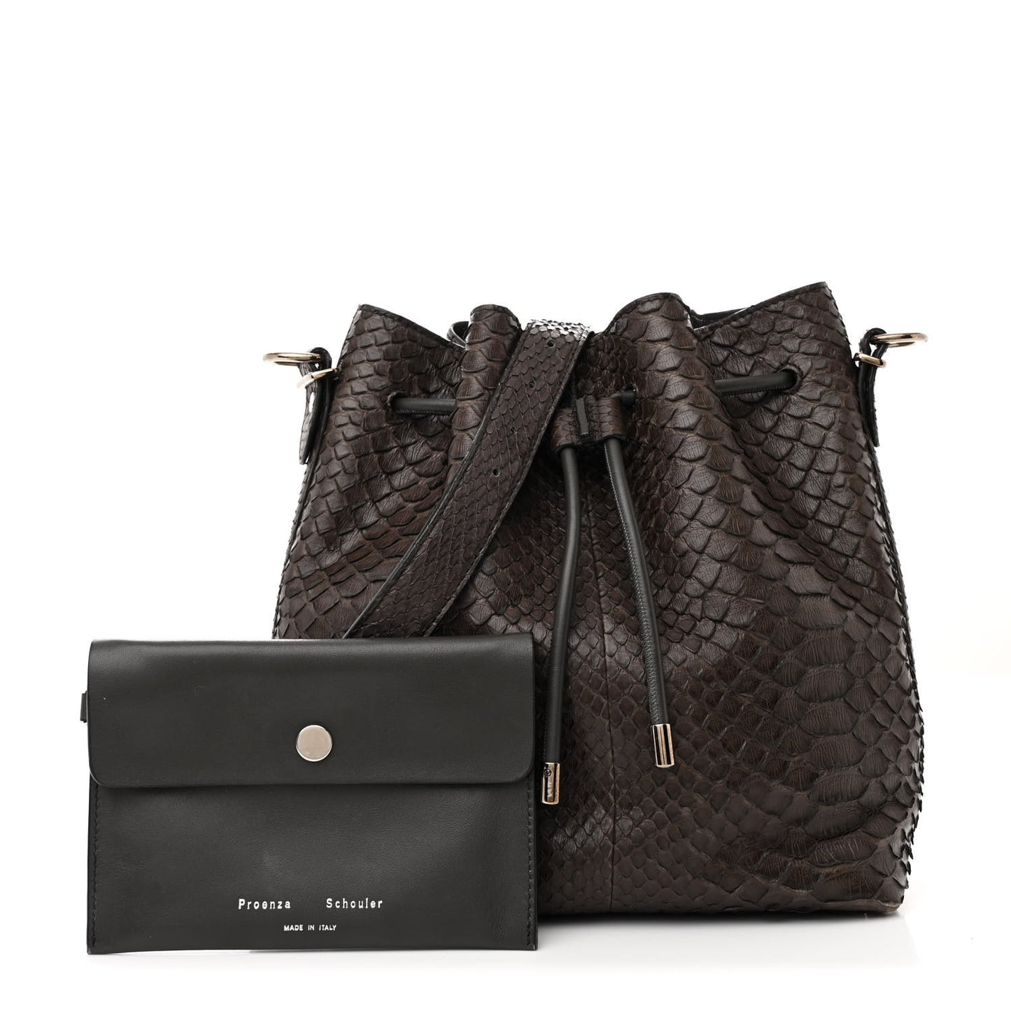 Snakeskin Medium Bucket Bag Brown