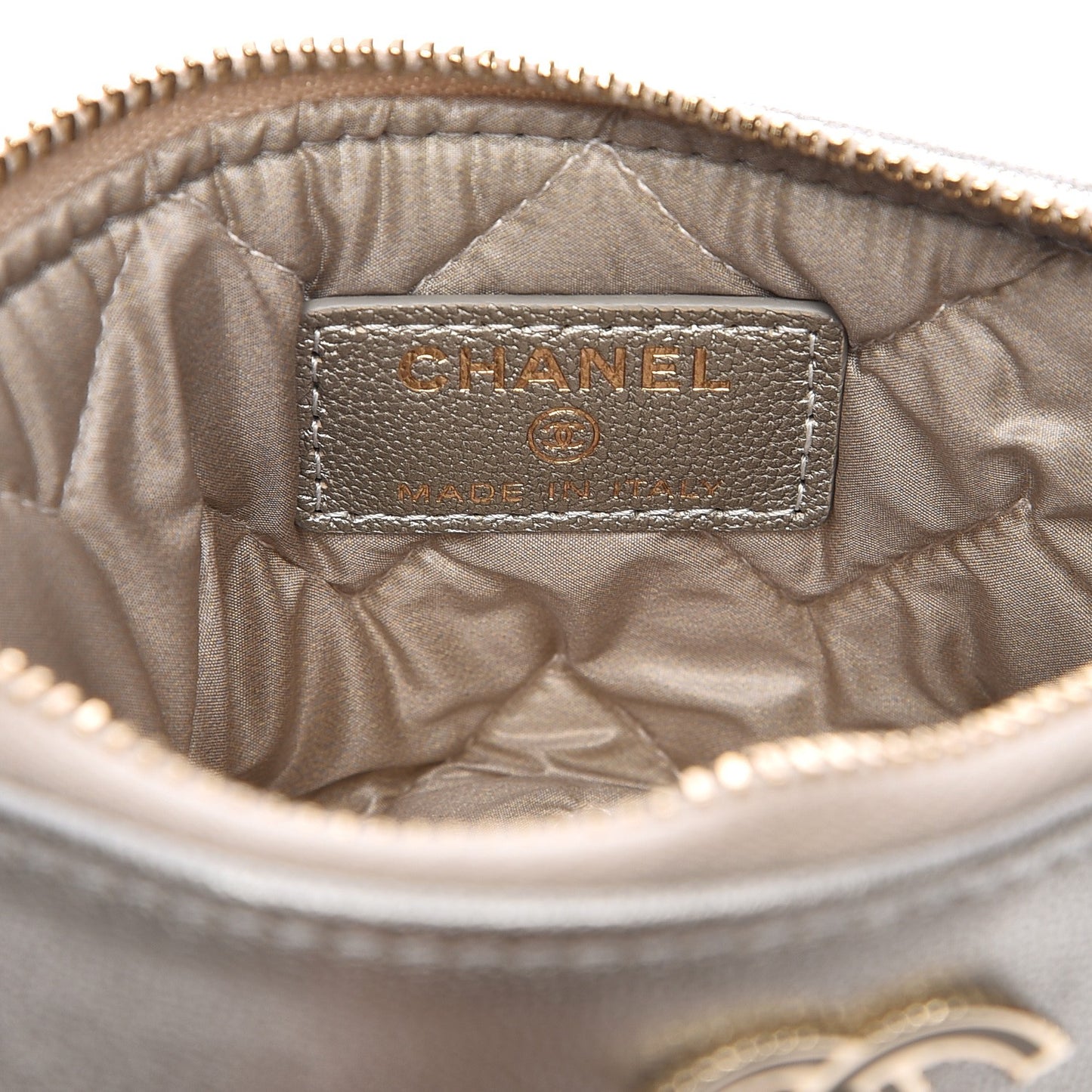 Metallic Sheepskin Chevron Quilted Small Vintage Mademoiselle Cosmetic Case Light Gold