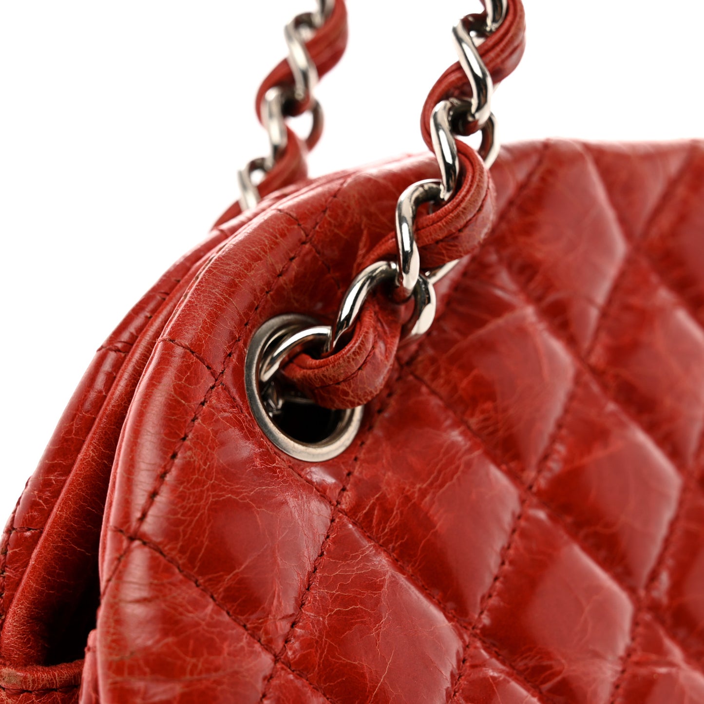 Glazed Calfskin Quilted Large Just Mademoiselle Bowling Bag Red
