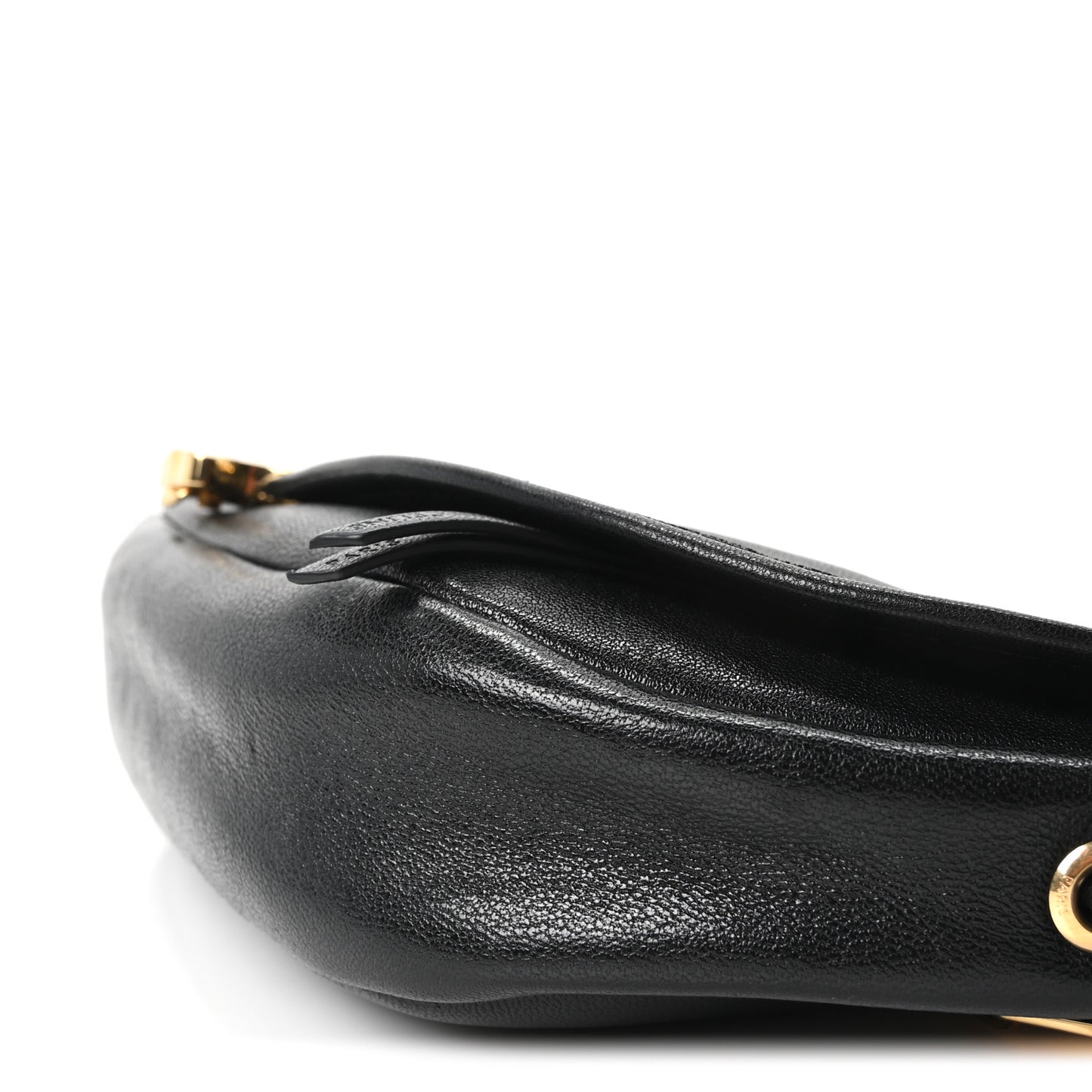Shiny Lambskin Soft Triomphe Little Half Moon Bag Black