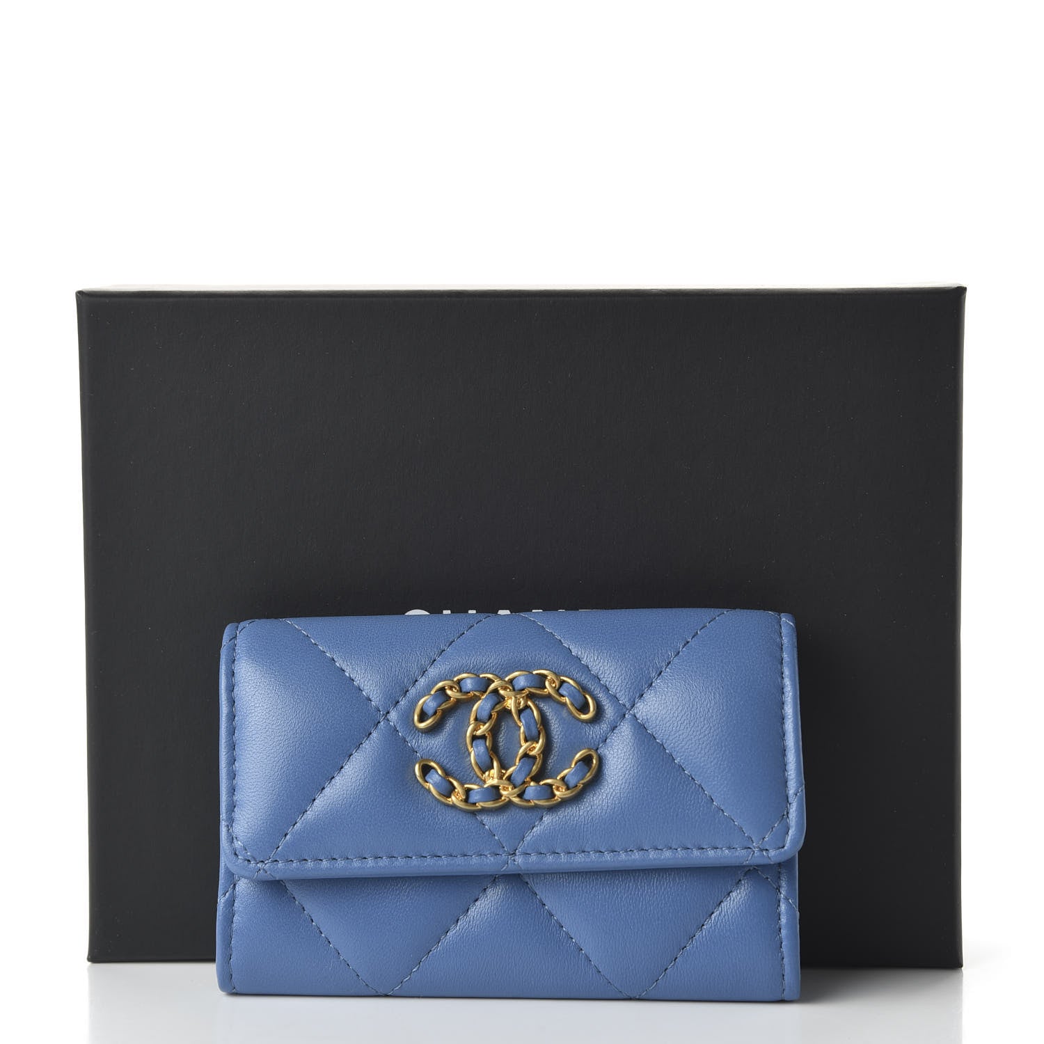 Chanel Lambskin Quilted Chanel 19 Flap Card Holder Light Blue 12 of 12