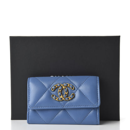 Chanel Lambskin Quilted Chanel 19 Flap Card Holder Light Blue 12 of 12