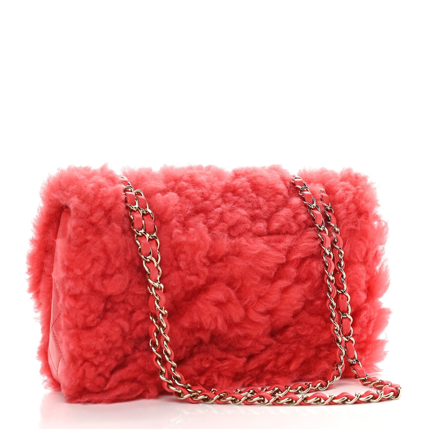 Shearling Lambskin Quilted Flap Red