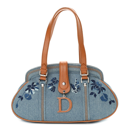 Christian Dior Denim Embroidered Satchel Blue 1 of 9