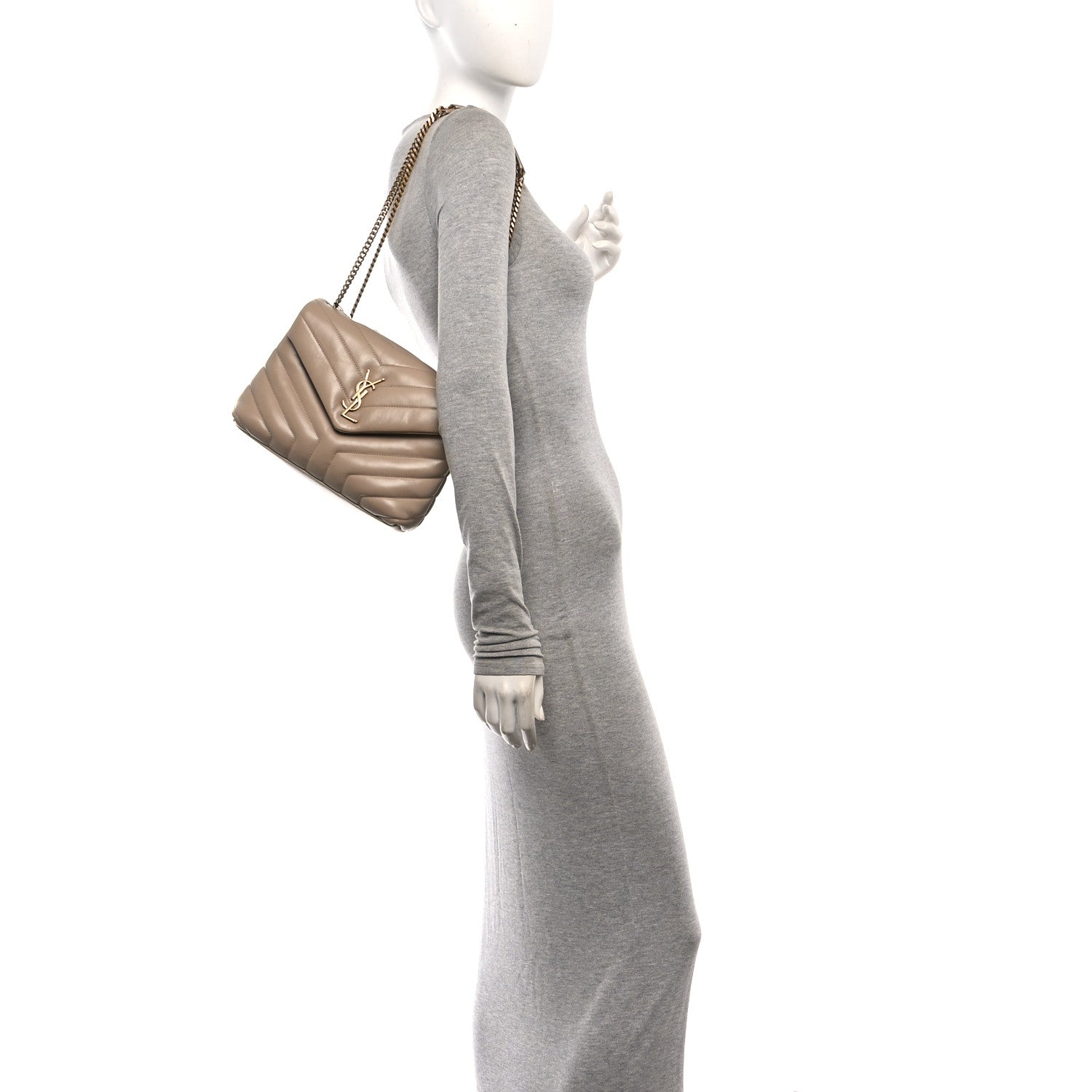 Saint Laurent Calfskin Y Quilted Monogram Small Loulou Chain Satchel Dark Beige 2 of 10