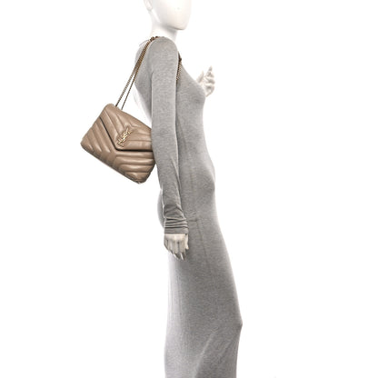 Saint Laurent Calfskin Y Quilted Monogram Small Loulou Chain Satchel Dark Beige 2 of 10