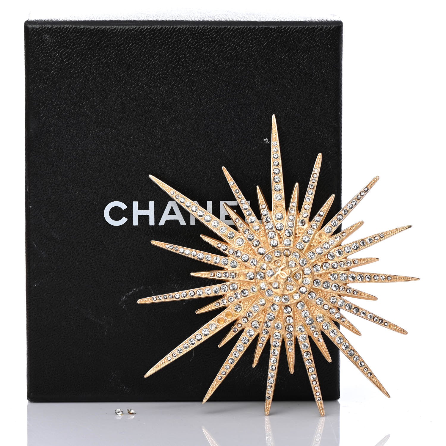 Chanel Crystal Starburst CC Brooch Gold 4 of 4