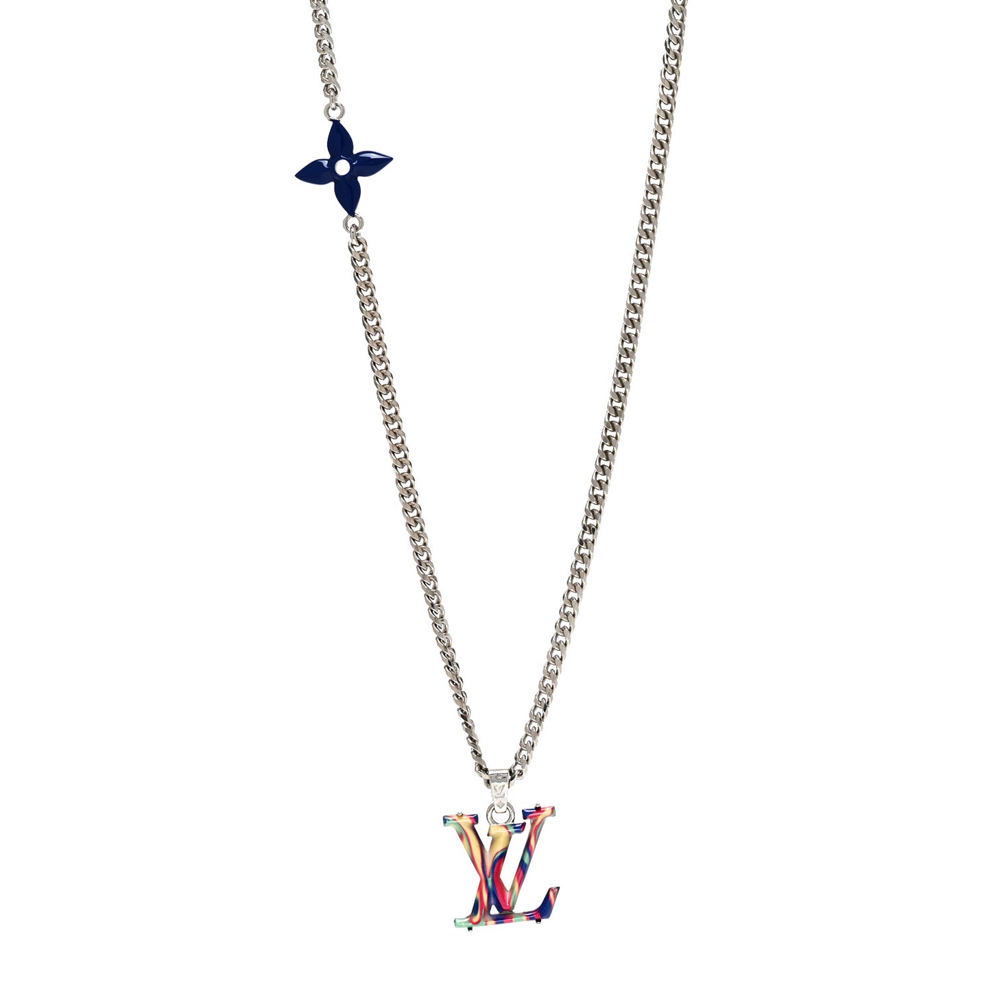 Metal Resin LV Psychedelic Necklace Silver Multicolor