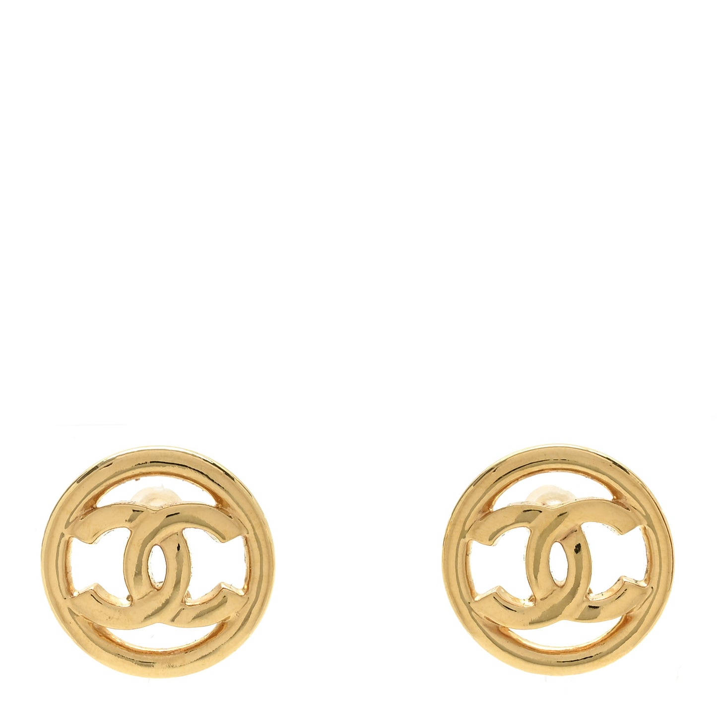 Metal CC Round Earrings Gold