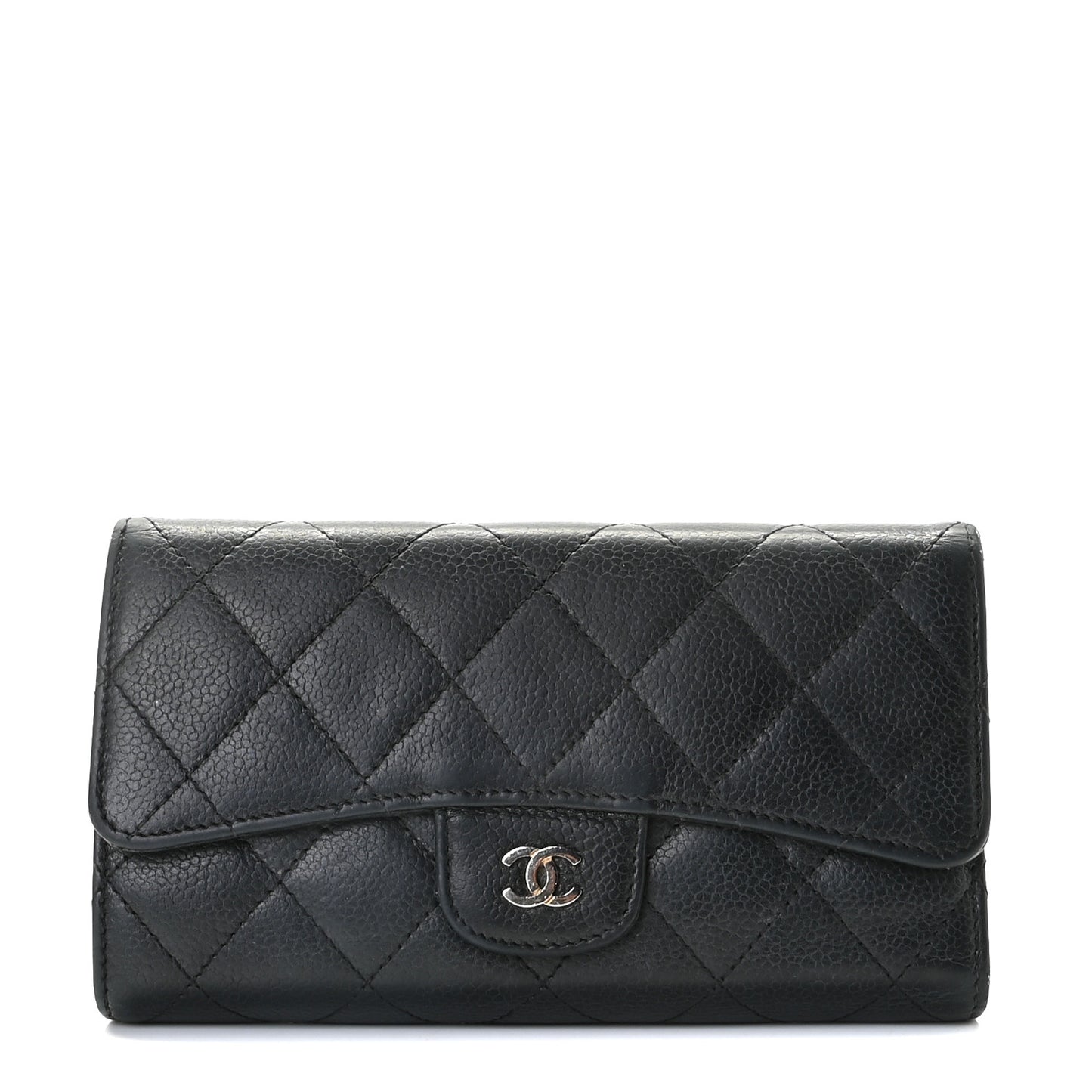 Caviar Quilted Large Flap Wallet Black