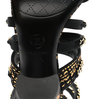 Chanel Metallic Tweed Gladiator Chain Sandals 38.5 Black Gold 6 of 9