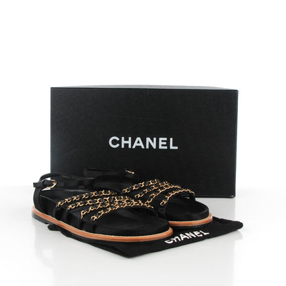 Chanel Satin Lambskin Chain Flat Sandals 39 Black 2 of 8