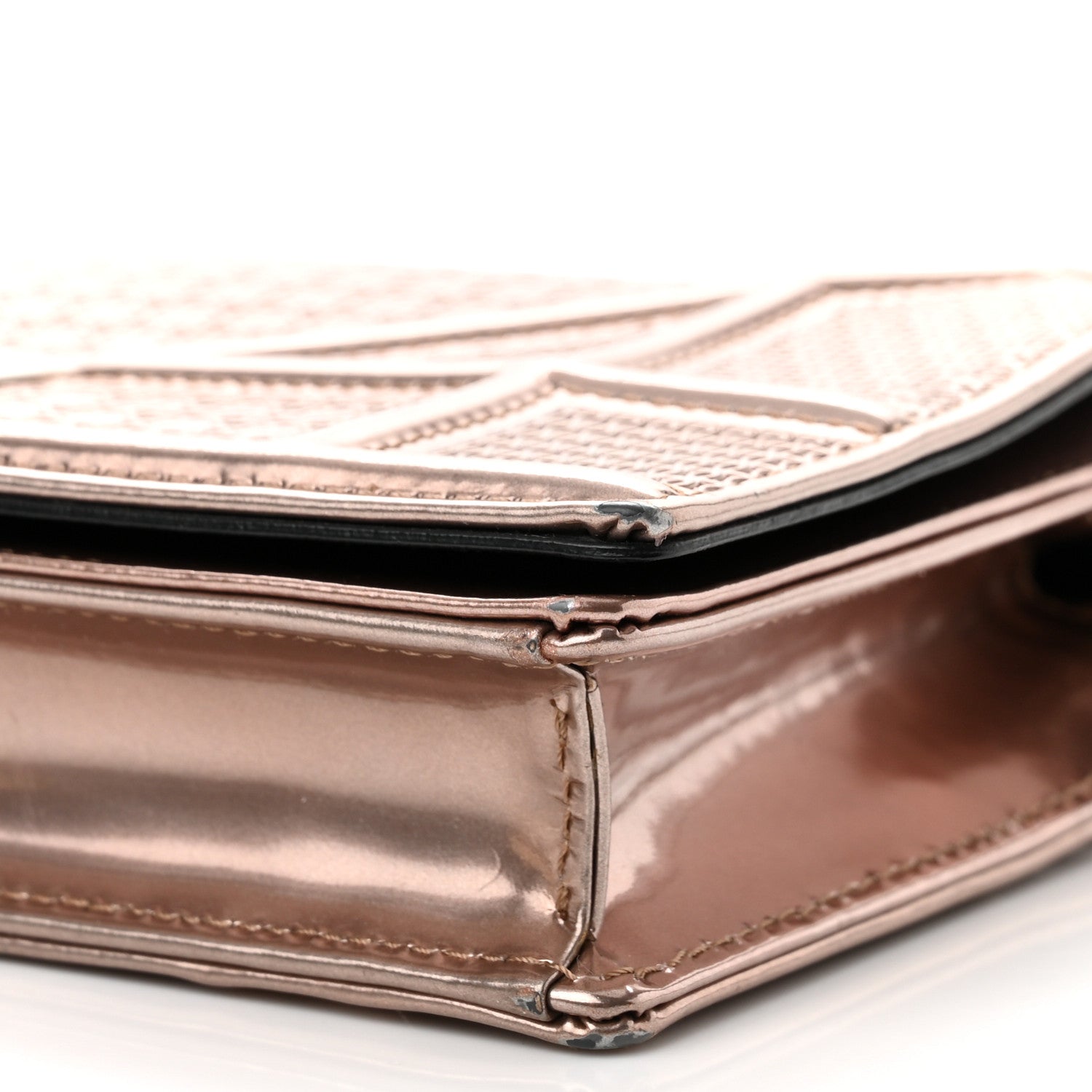 Christian Dior Metallic Patent Micro-Cannage Diorama Wallet on Chain Pouch Hyper Pink 8 of 9