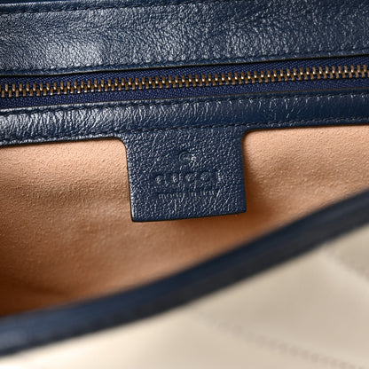 Gucci Vintage Effect Calfskin Matelasse Diagonal Small Torchon GG Marmont Shoulder Bag Mystic White Blue Agata 5 of 9