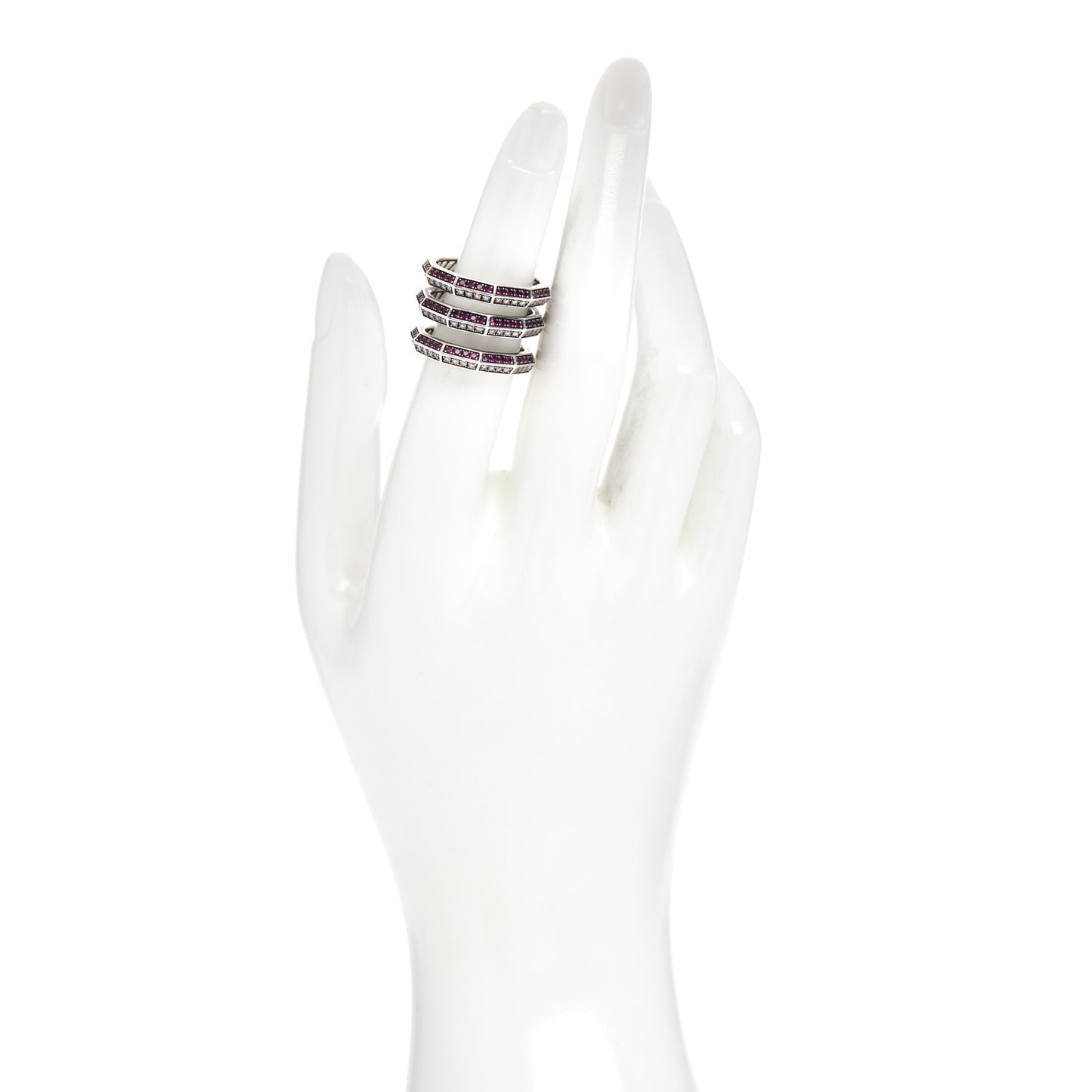 Sterling Silver Diamond Ruby Stax Three Row Ring 51 5.75
