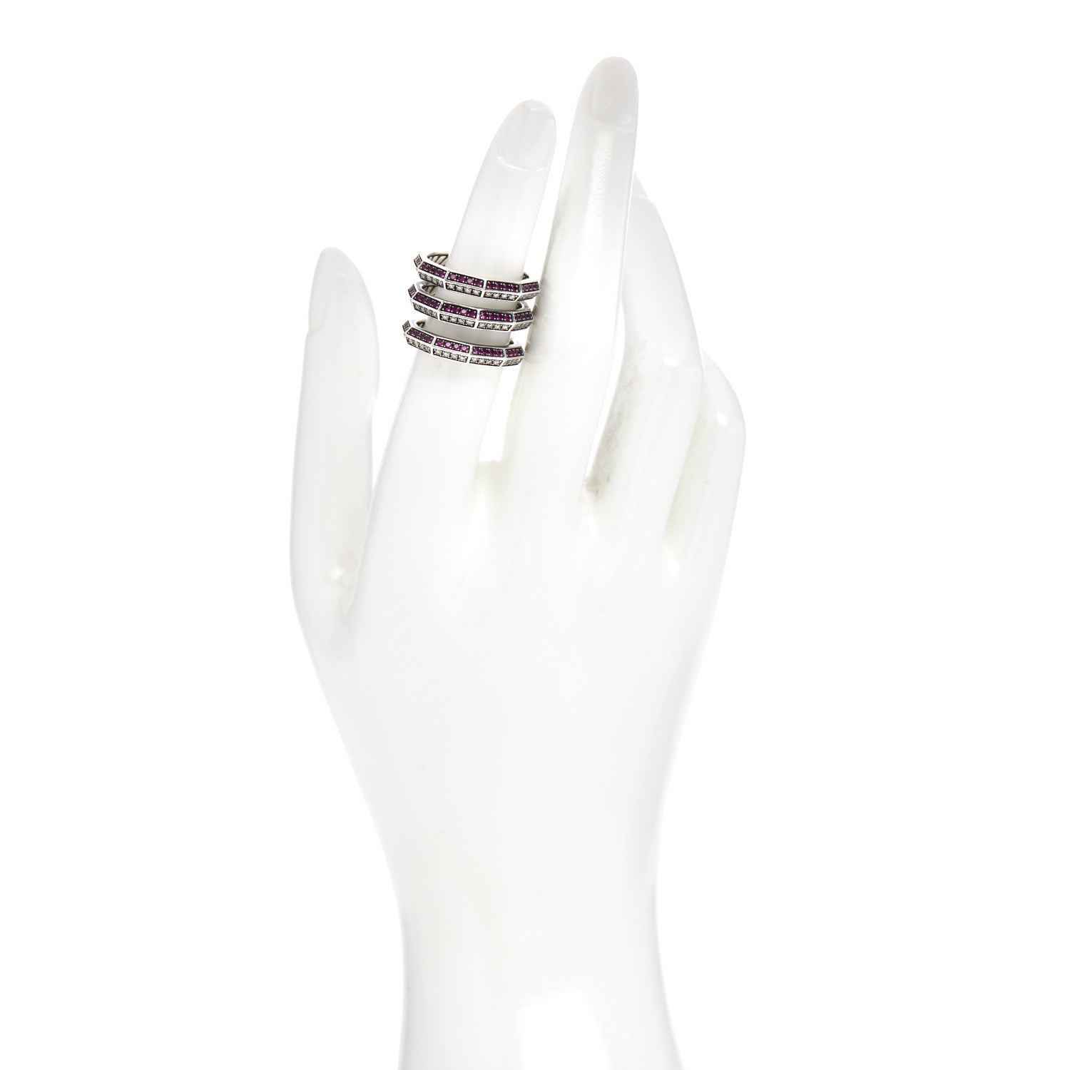 David Yurman Sterling Silver Diamond Ruby Stax Three Row Ring 51 5.75 2 of 4